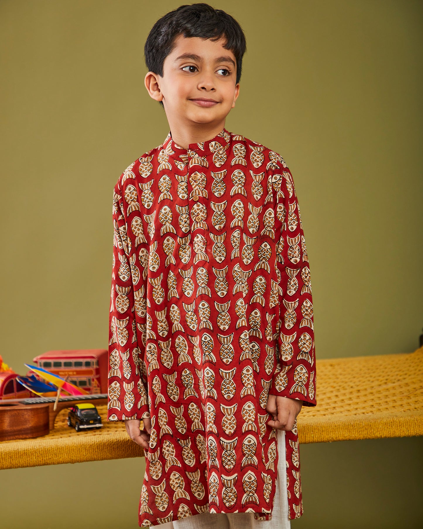 Bagru Machhli- Red Kurta Pajama Set