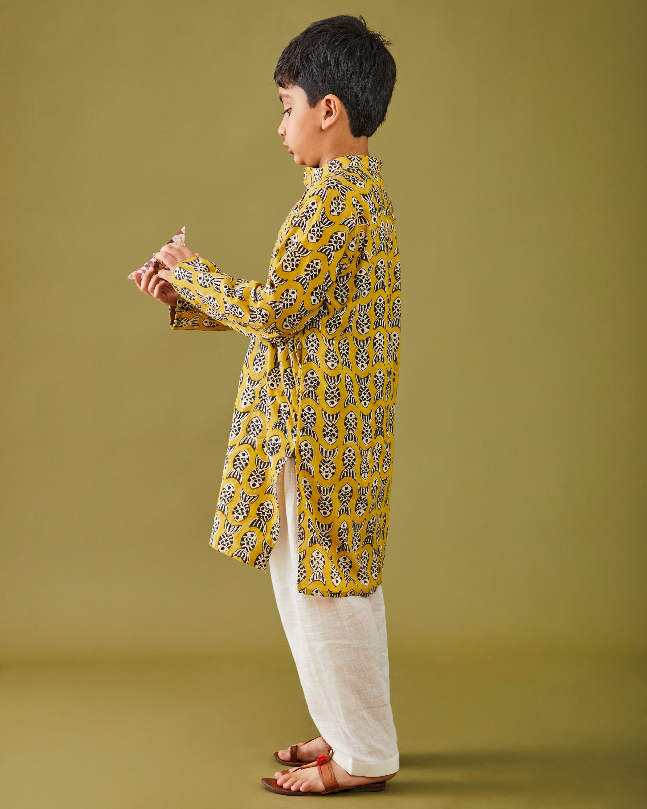 Bagru Machhli - Yellow Kurta Pajama Set