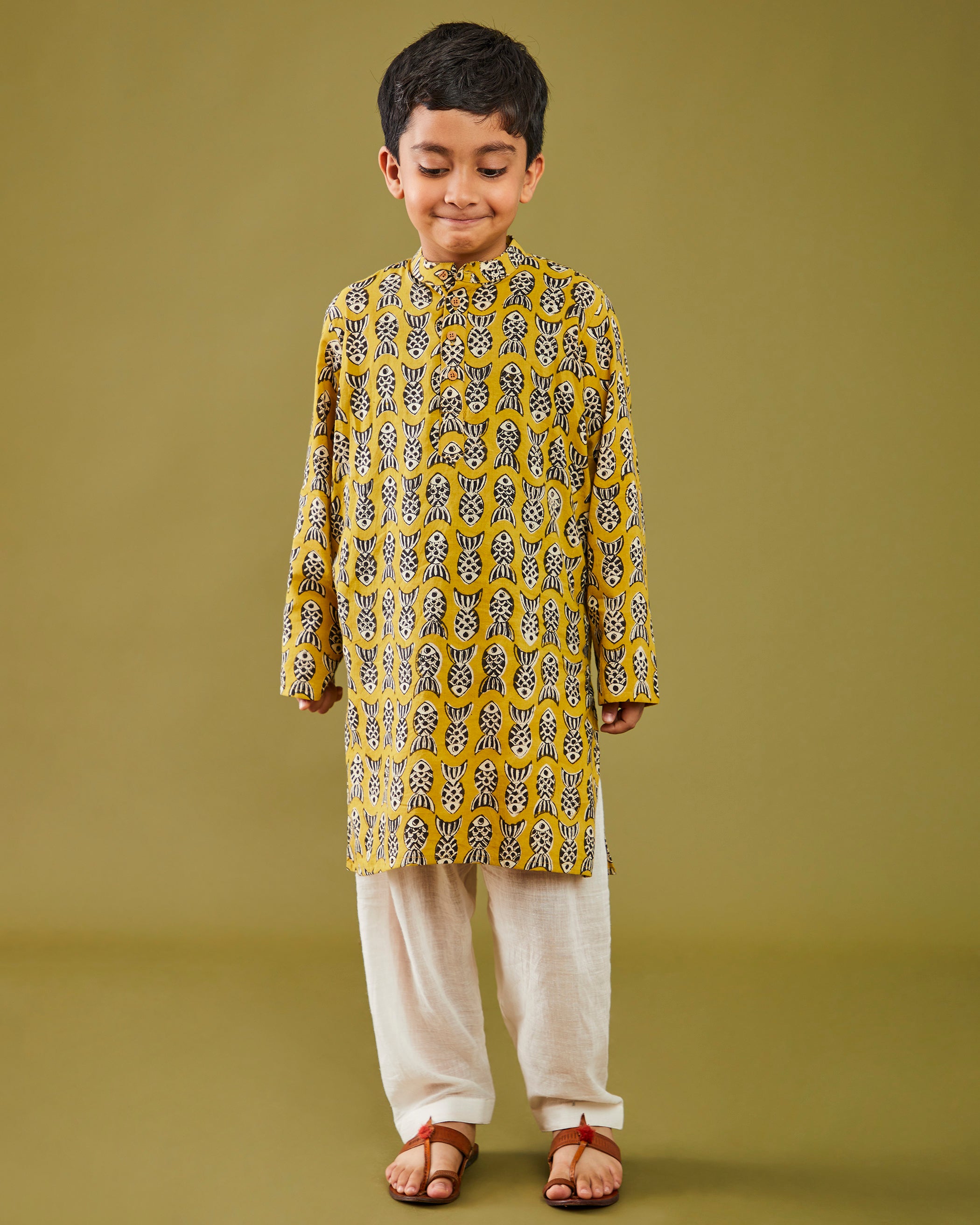 Bagru Machhli - Yellow Kurta Pajama Set