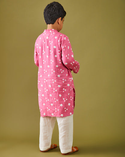 Gulaabi Bandhej Kurta Pajama Set