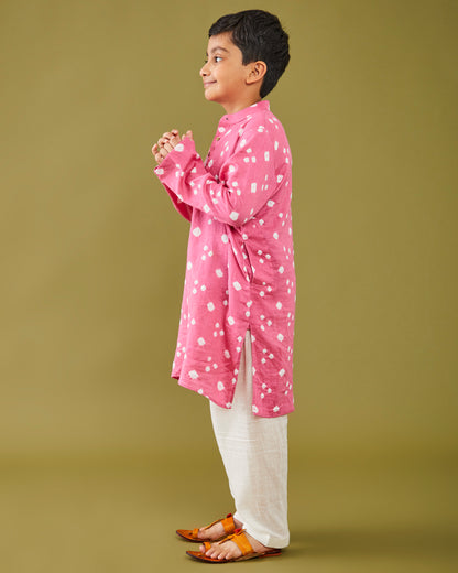 Gulaabi Bandhej Kurta Pajama Set