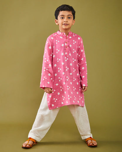 Gulaabi Bandhej Kurta Pajama Set