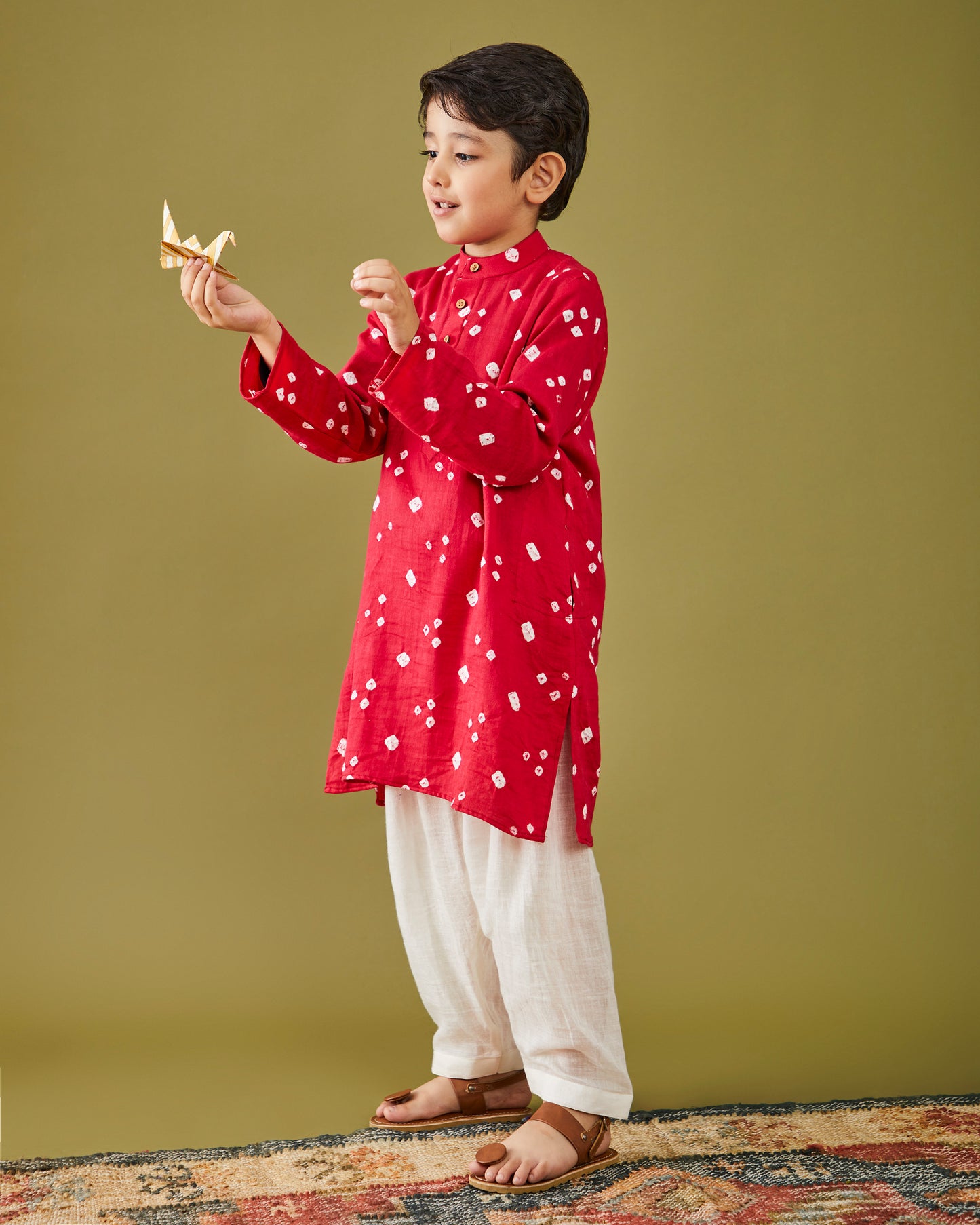 Laal Bandhej Kurta Pajama Set
