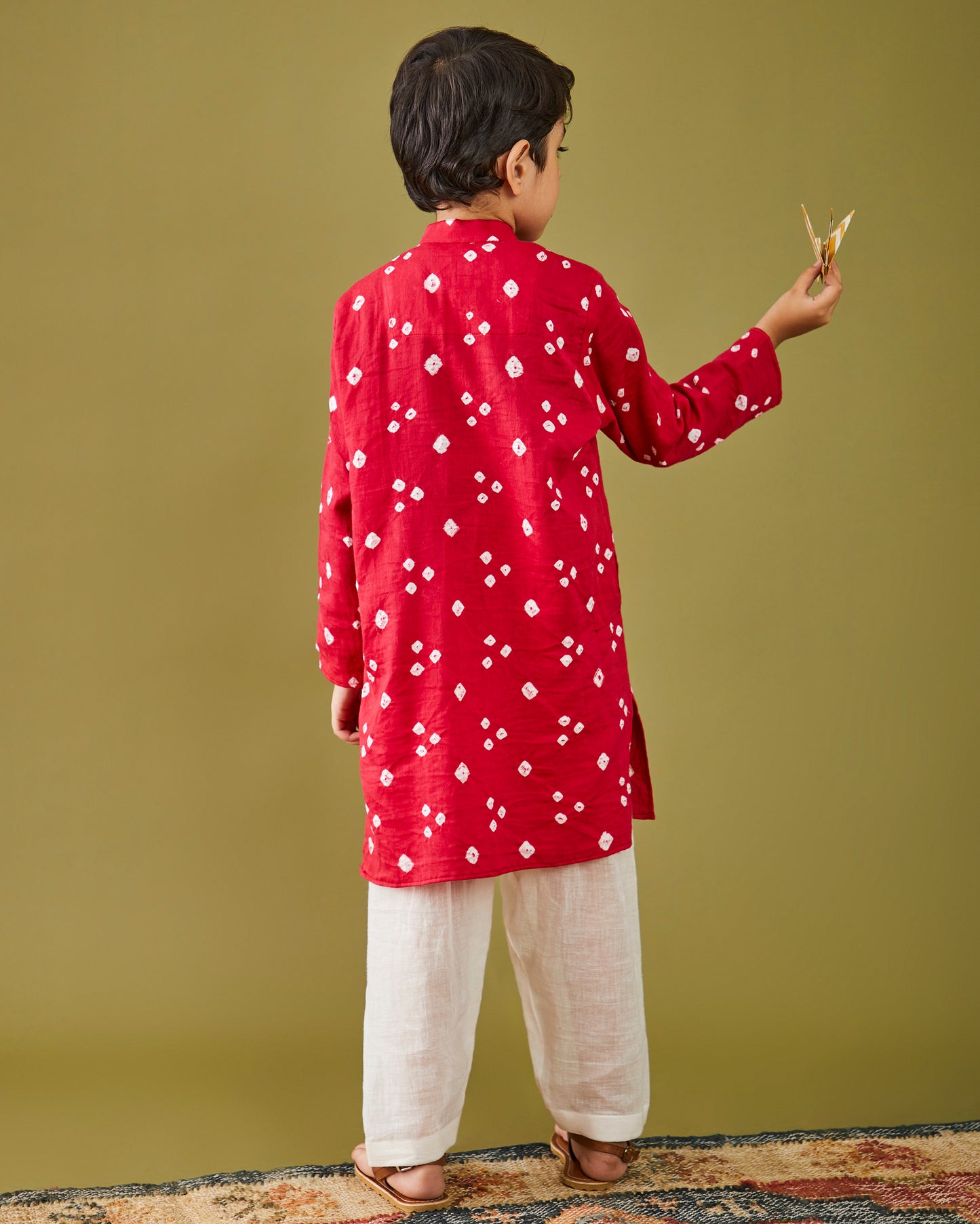 Laal Bandhej Kurta Pajama Set