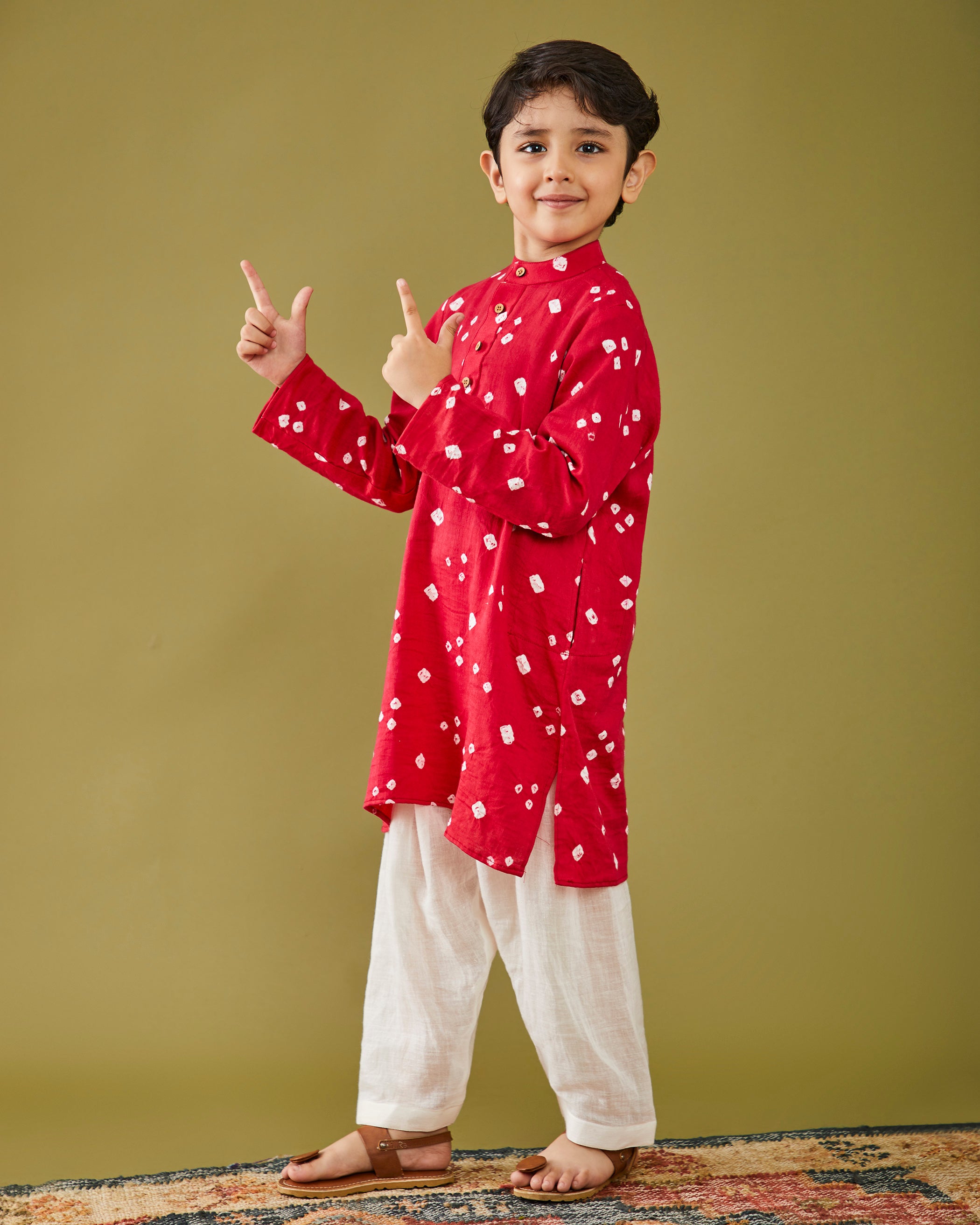 Laal Bandhej Kurta Pajama Set