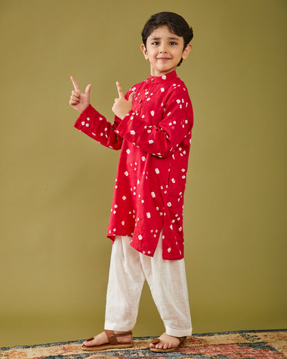 Laal Bandhej Kurta Pajama Set