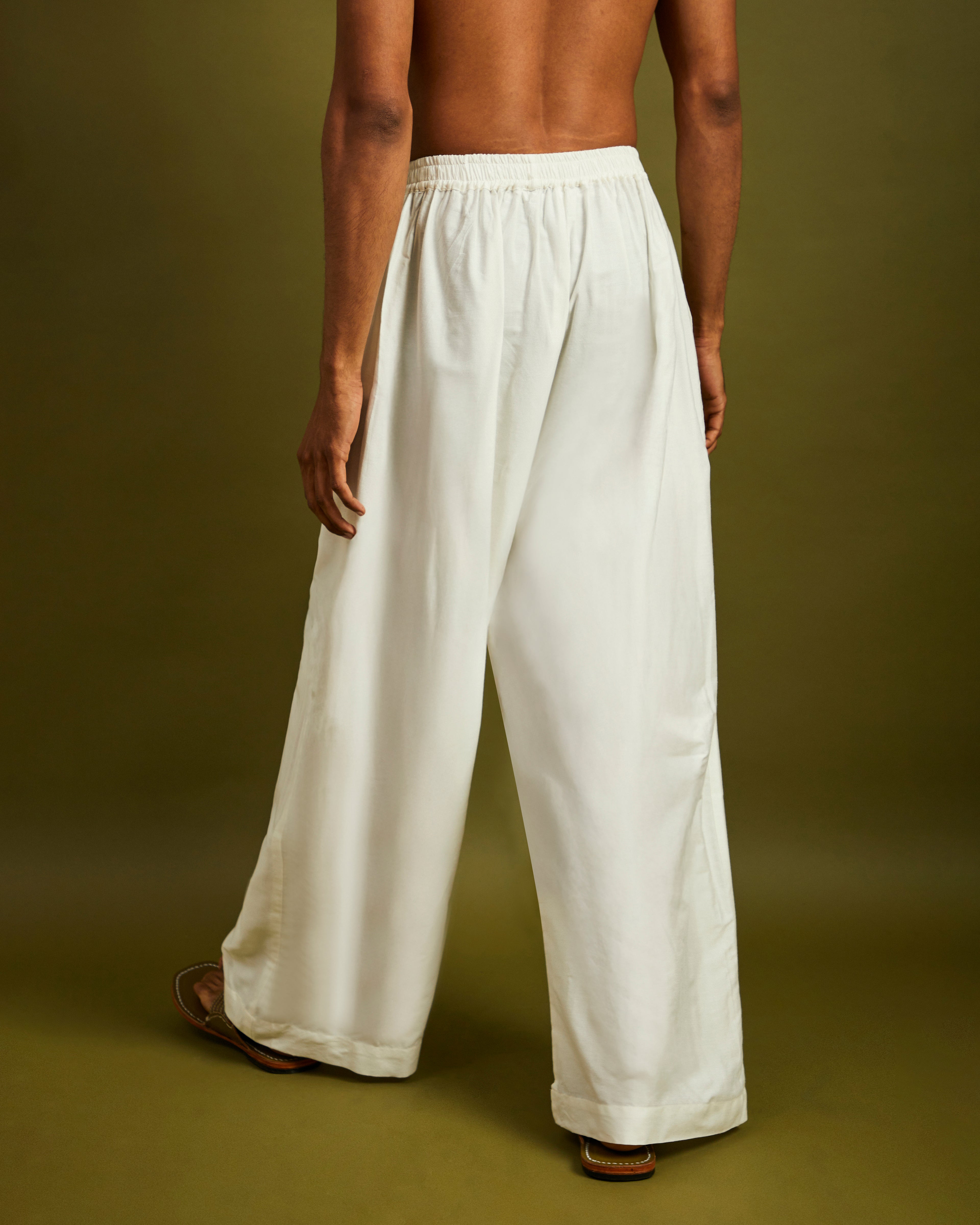 White Wide Leg Pants Elastic