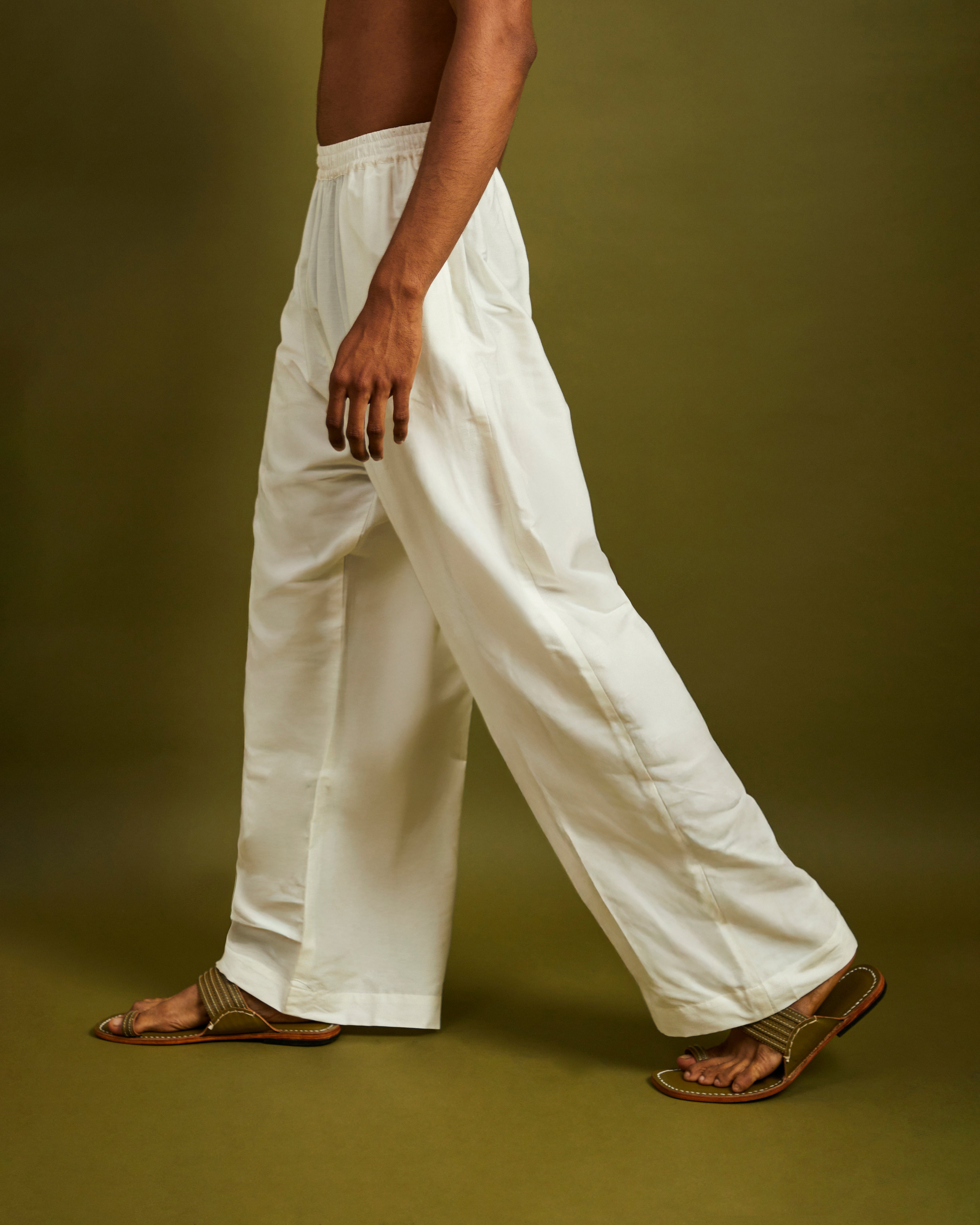 White Wide Leg Pants Elastic