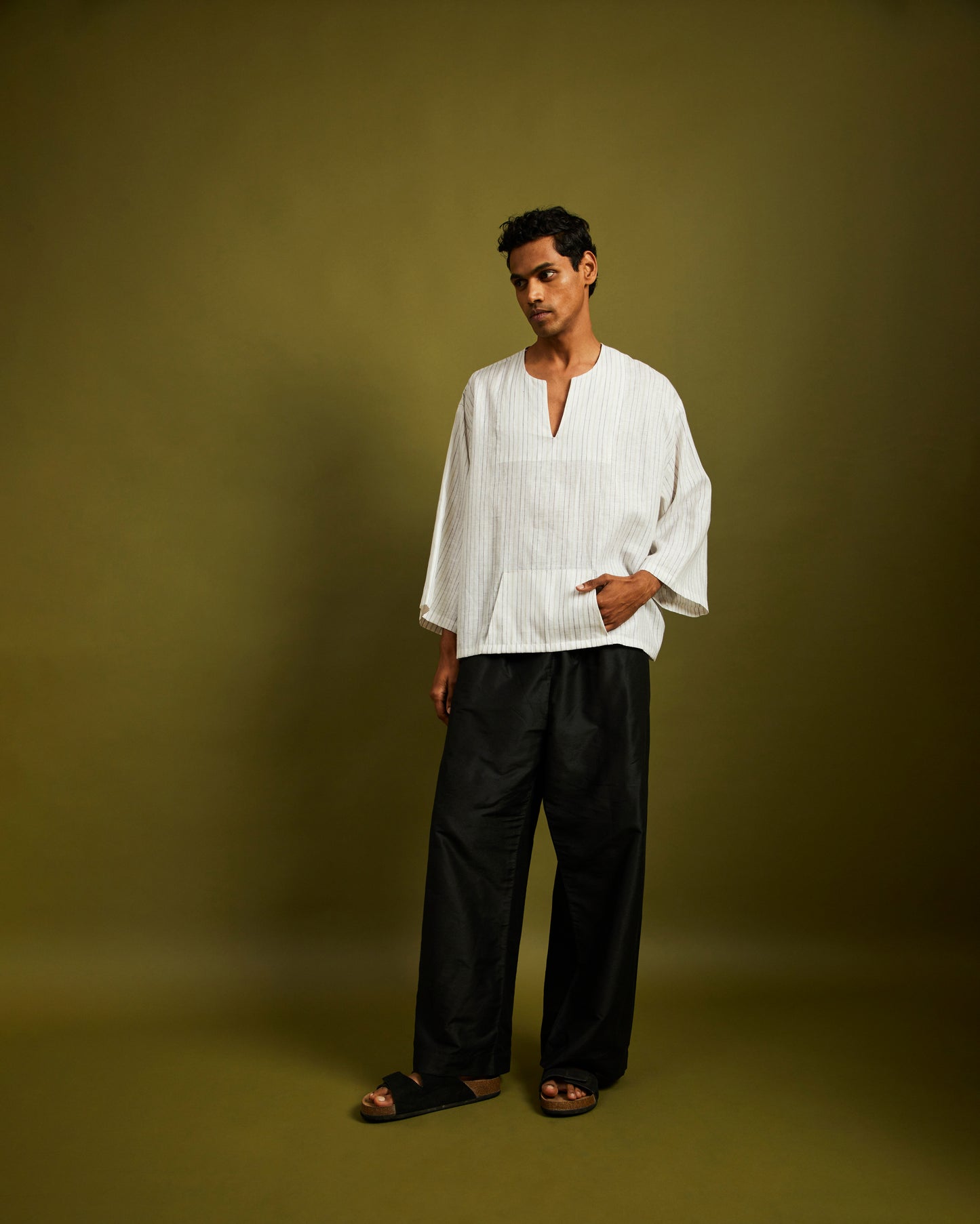 Mens White Short Kaftan Linen