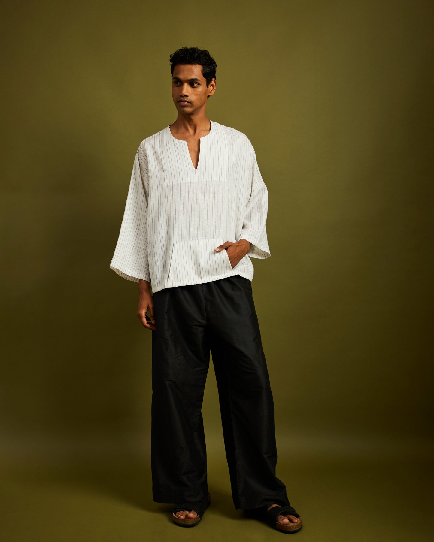 Mens White Short Kaftan Linen