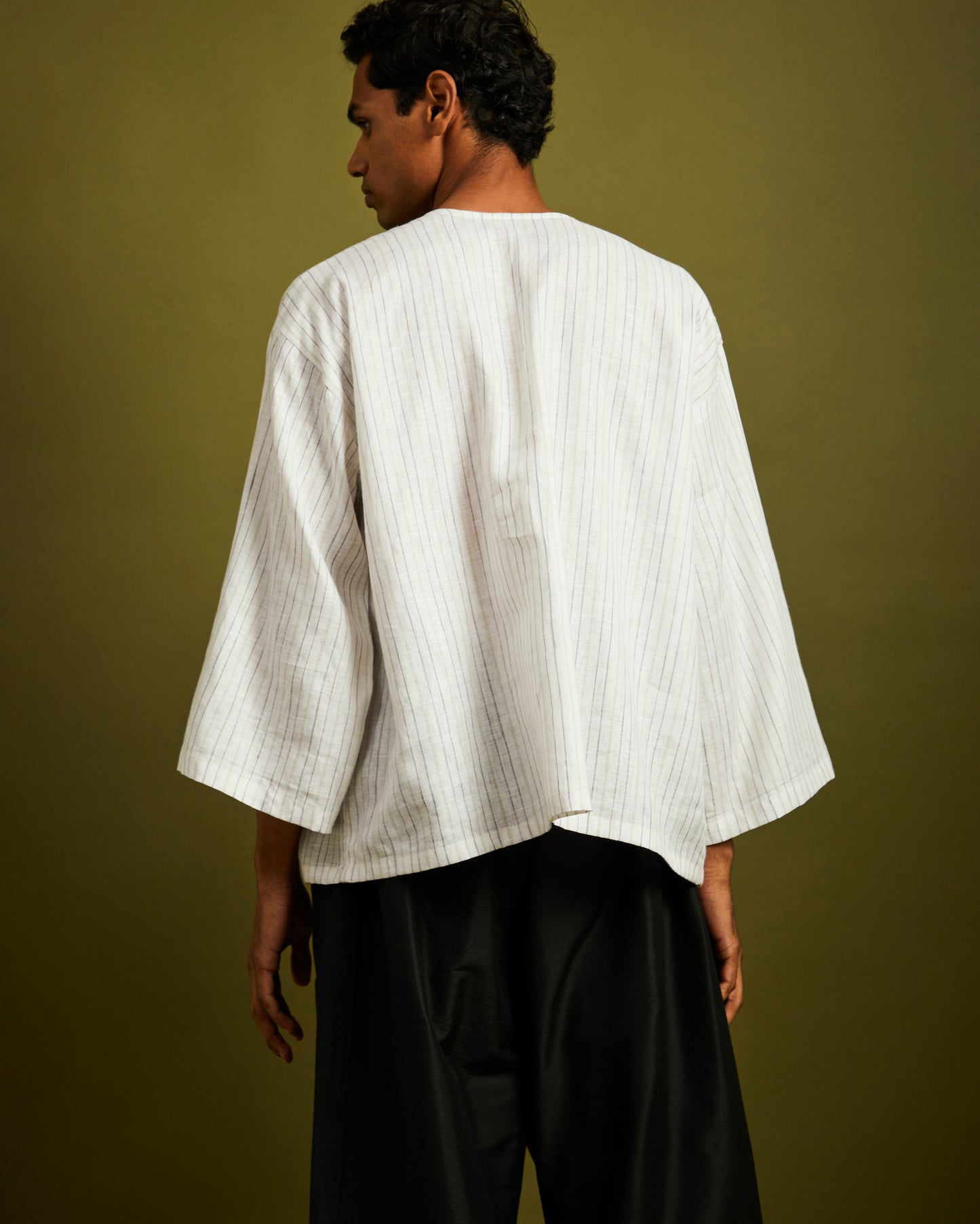 Mens White Short Kaftan Linen