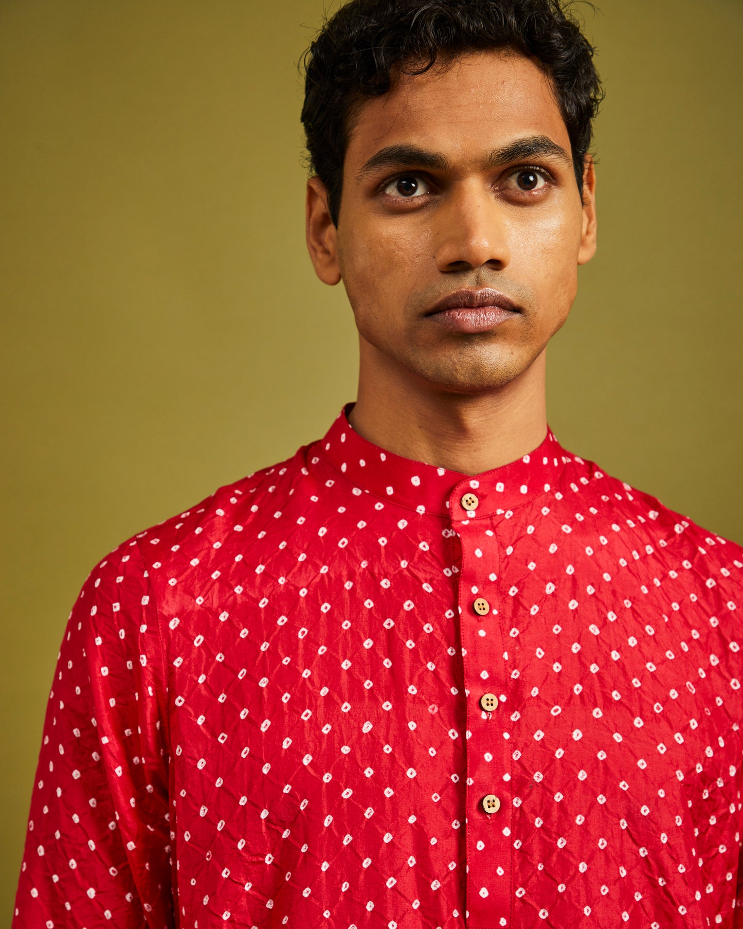 Mens Rai Bandhej Ekdana Mulberry Silk Red Kurta