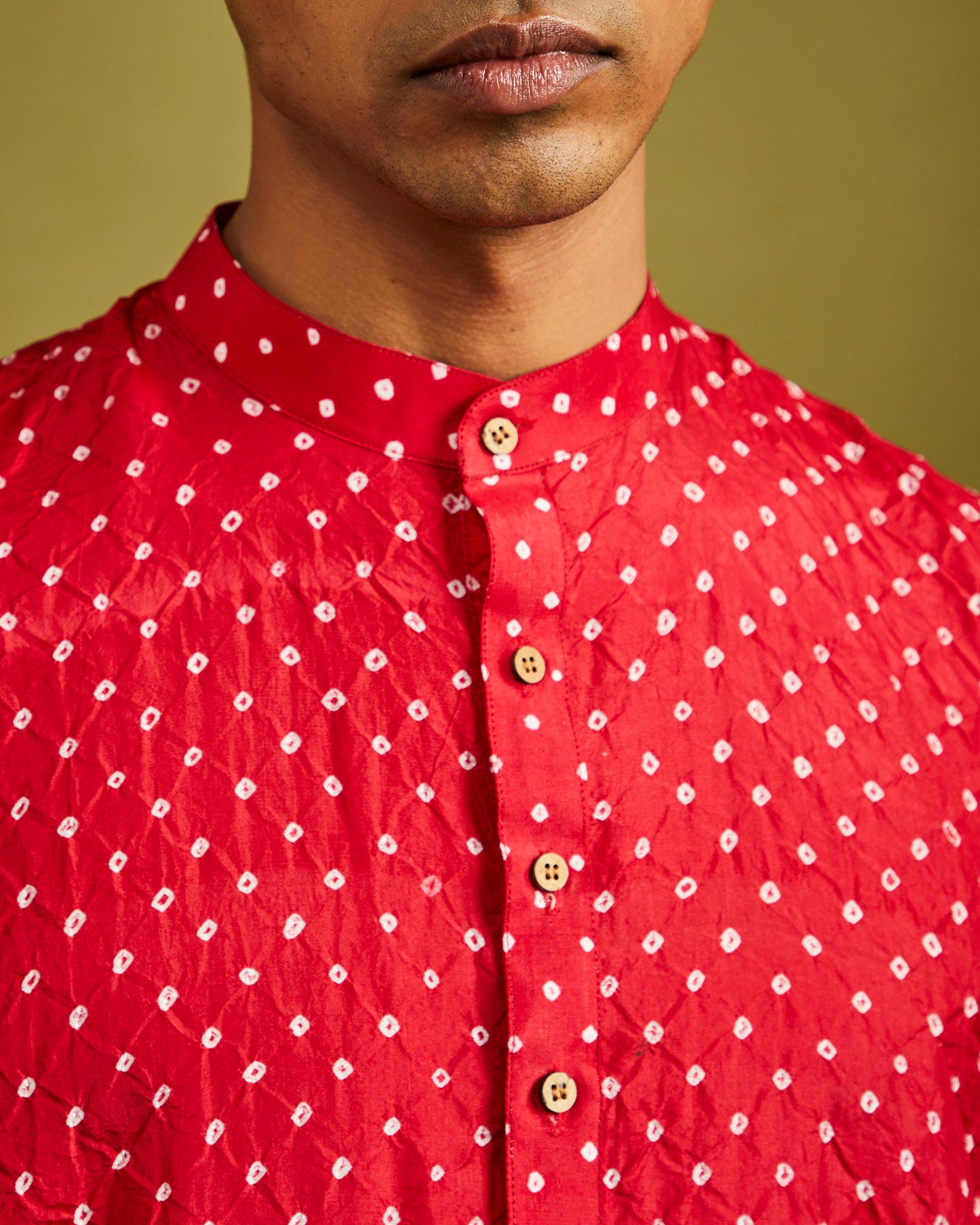 Mens Rai Bandhej Ekdana Mulberry Silk Red Kurta