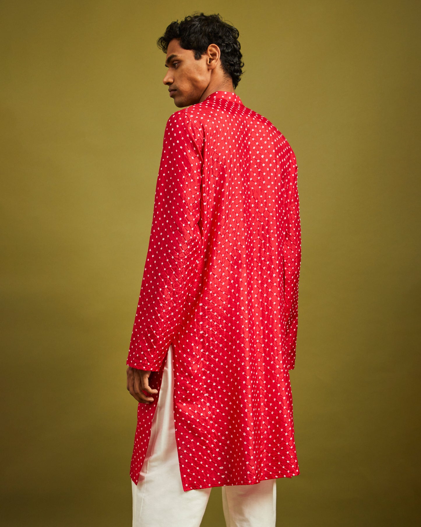 Mens Rai Bandhej Ekdana Mulberry Silk Red Kurta
