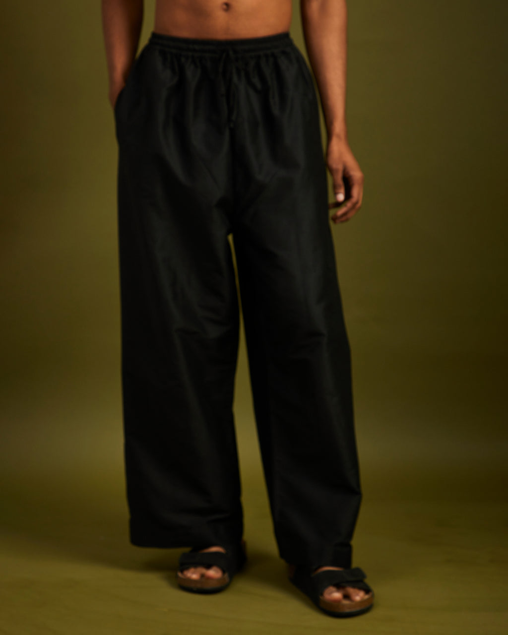 Black Wide Leg Pants Elastic With Drawstrings