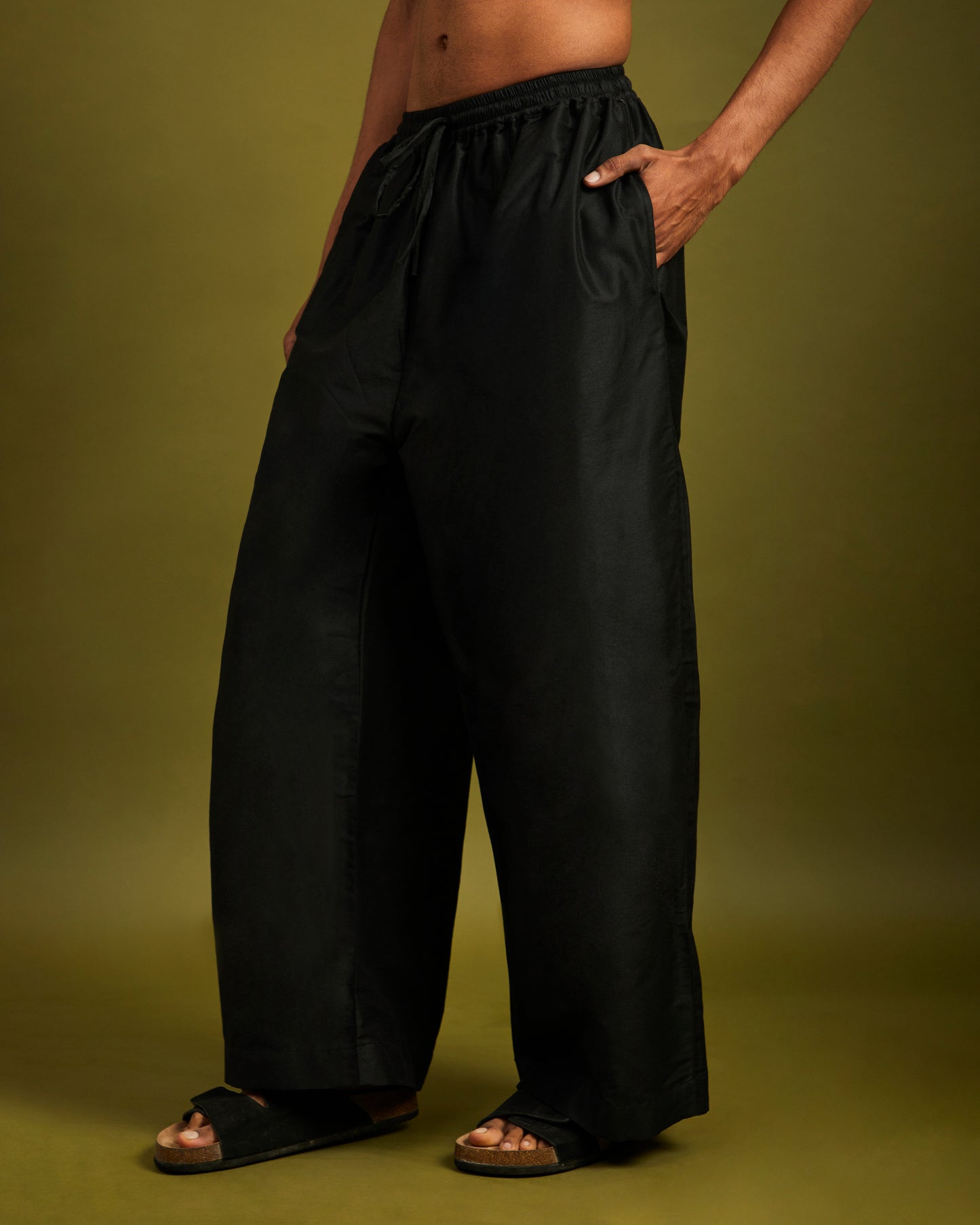 Black Wide Leg Pants Elastic With Drawstrings