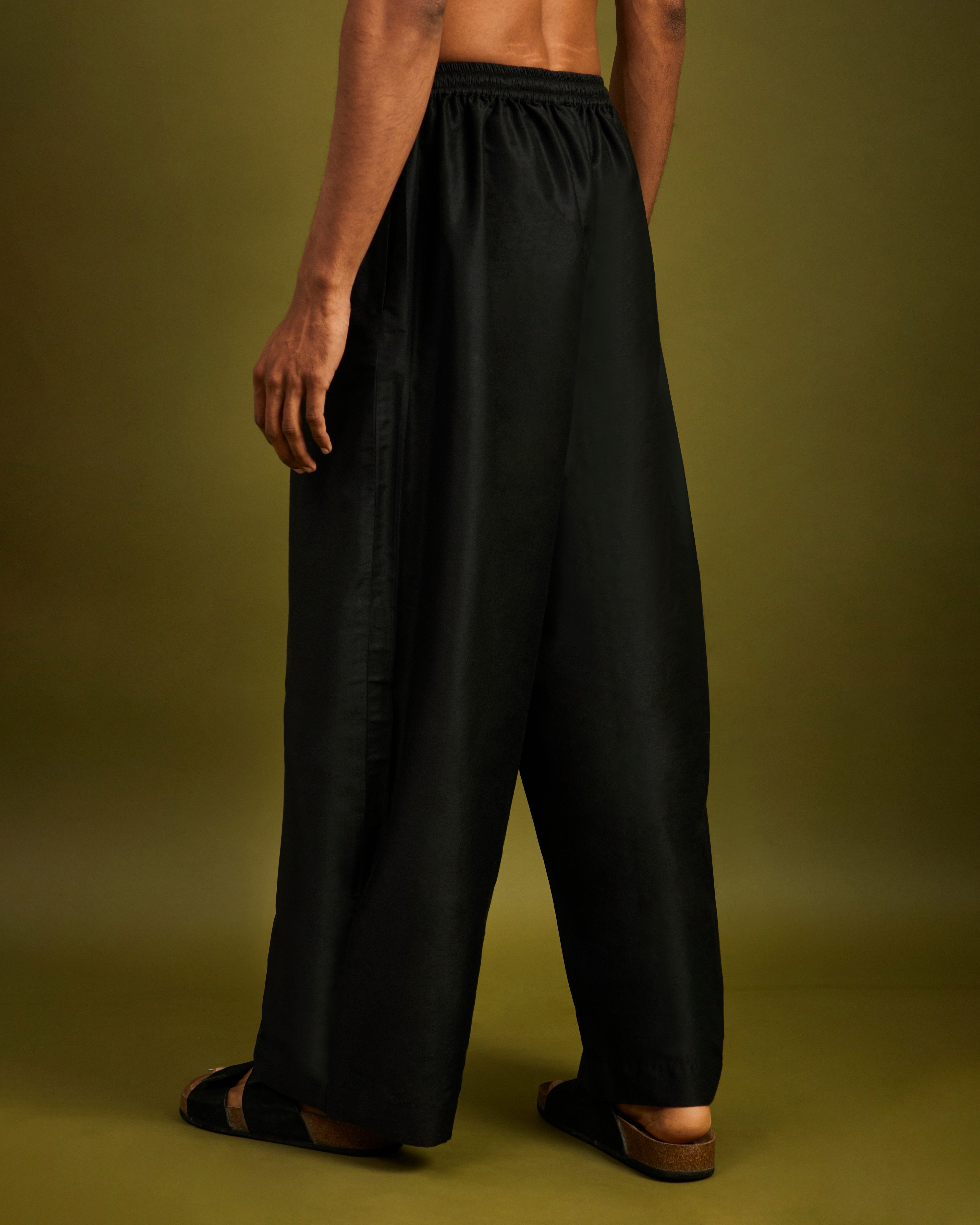 Black Wide Leg Pants Elastic With Drawstrings