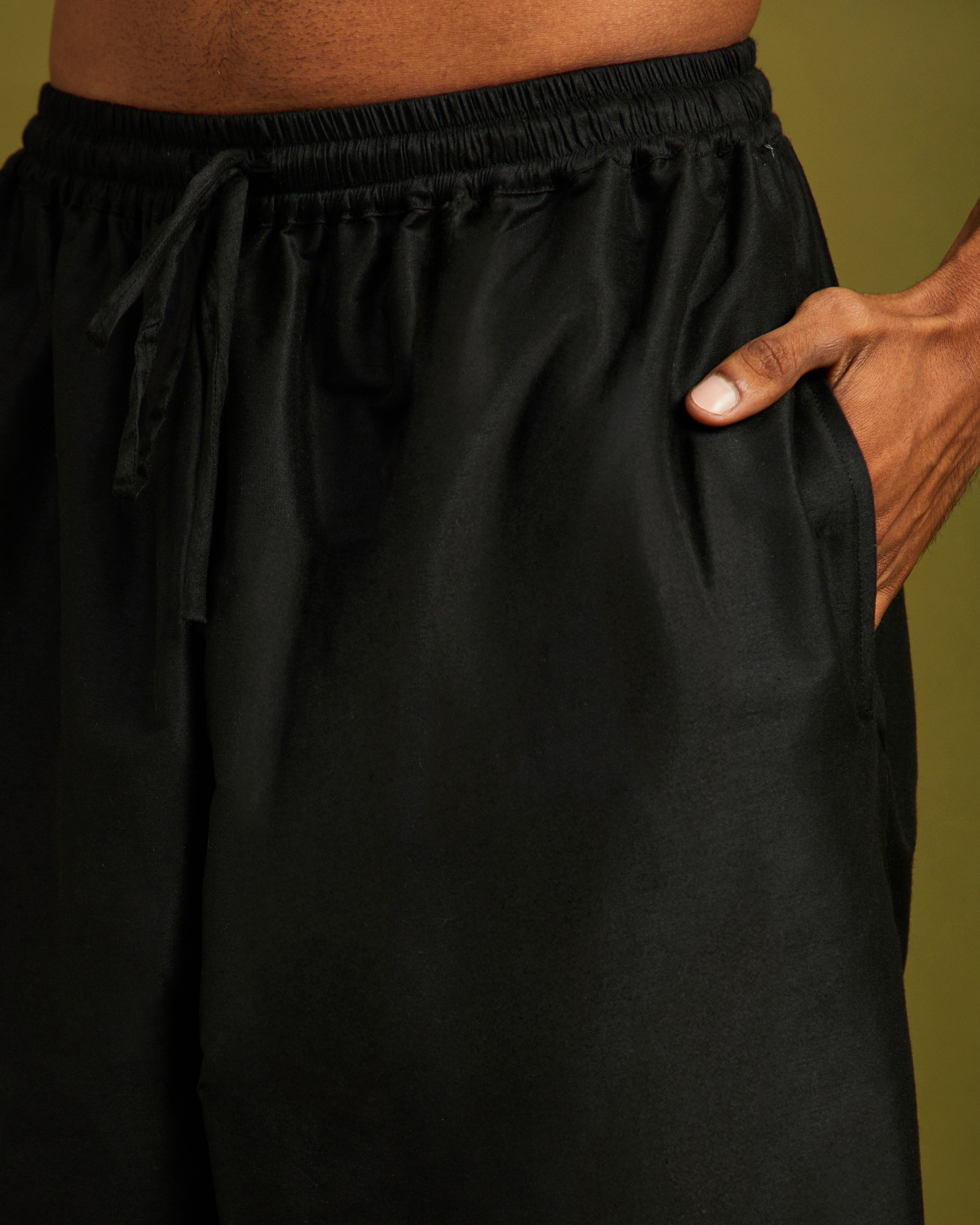 Black Wide Leg Pants Elastic With Drawstrings