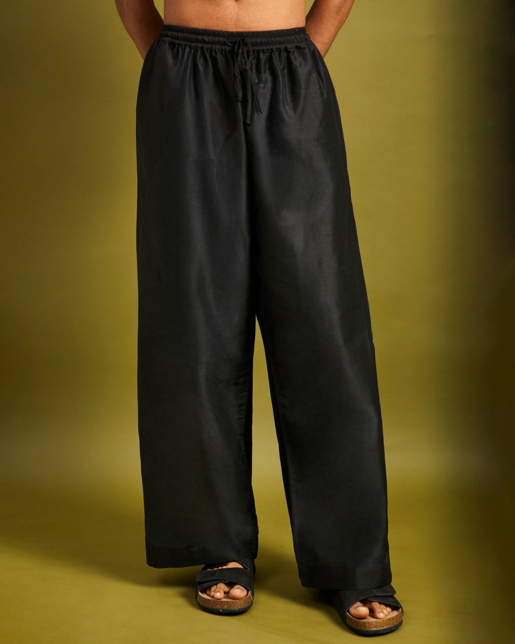 Black Wide Leg Pants Elastic With Drawstrings