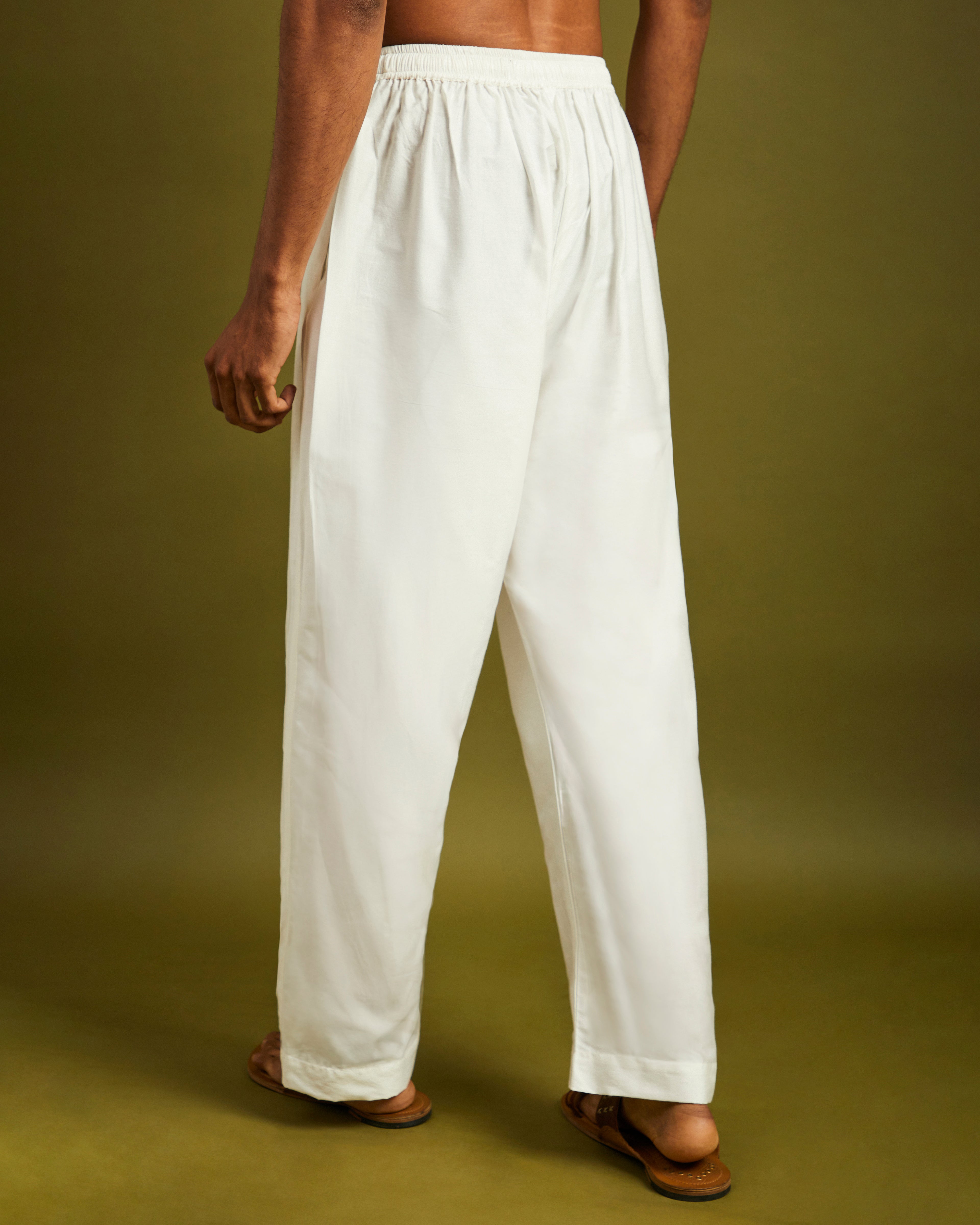 White Straight Pants Elastic with Drawstrings