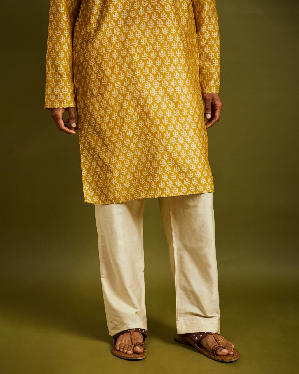 Cream Straight Pants with Drawstrings