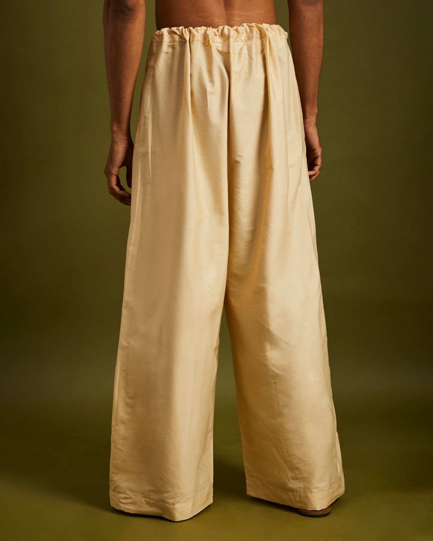 Beige Wide Leg Pants with Drawstrings