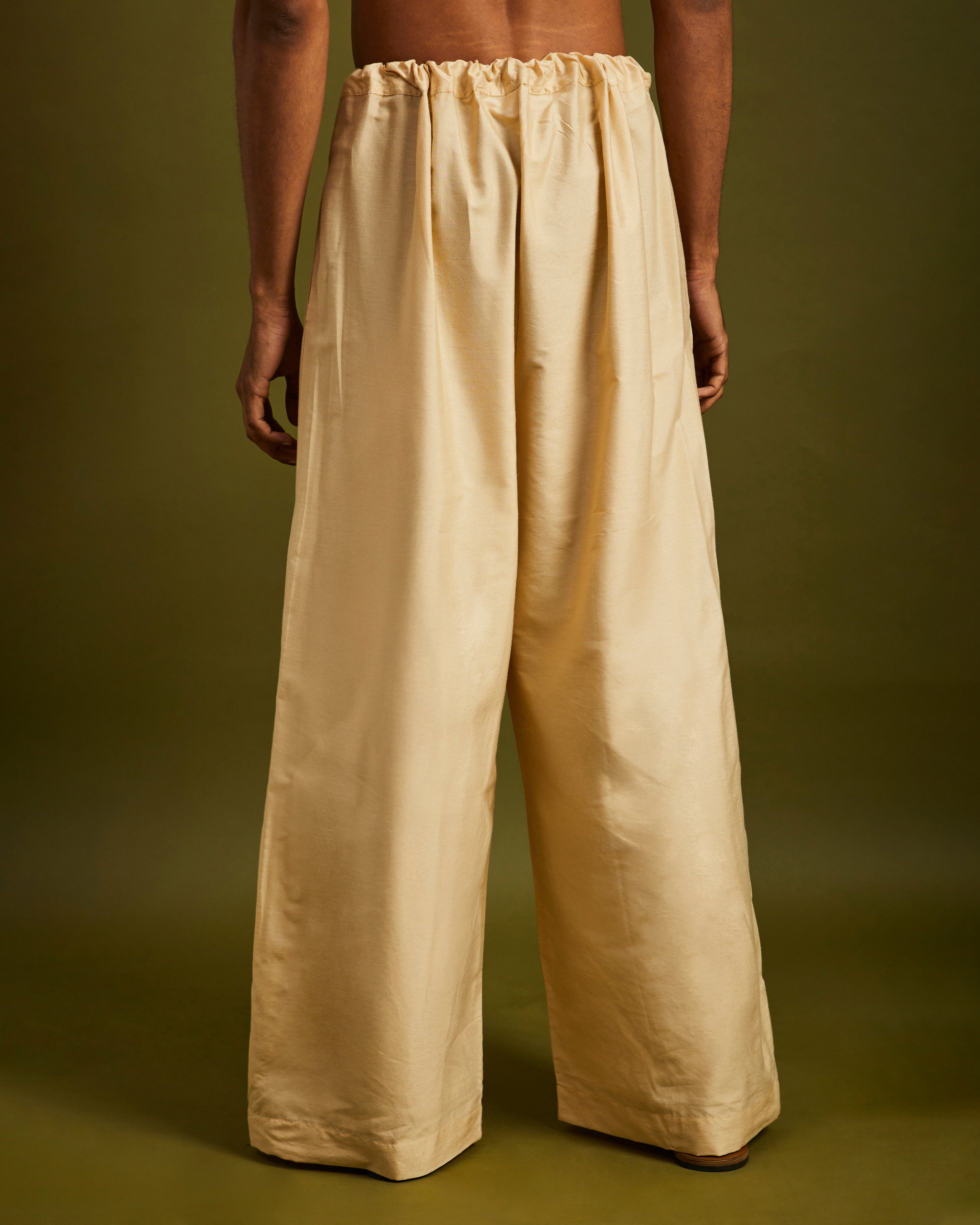 Beige Wide Leg Pants with Drawstrings