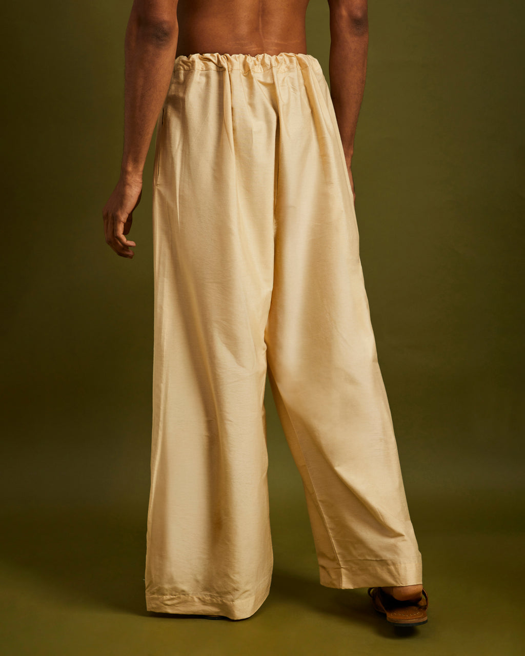 Beige Wide Leg Pants with Drawstrings