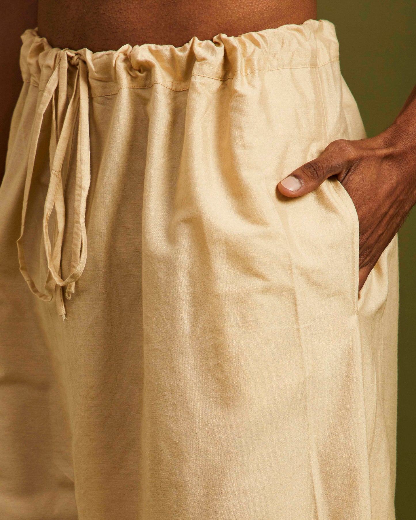 Beige Wide Leg Pants with Drawstrings