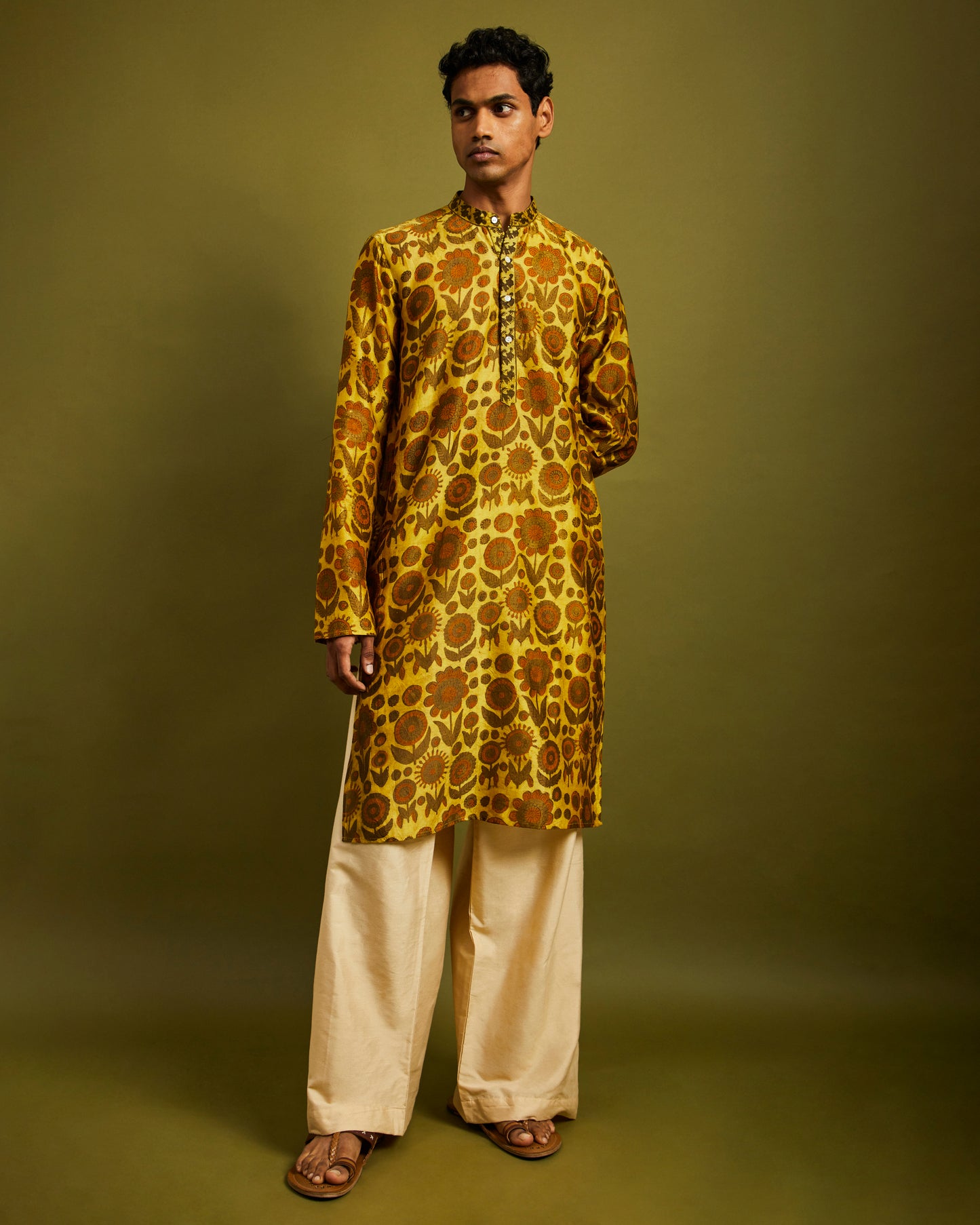 Beige Wide Leg Pants with Drawstrings