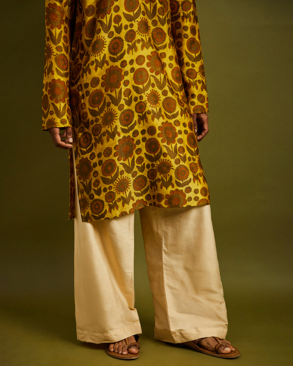 Beige Wide Leg Pants with Drawstrings