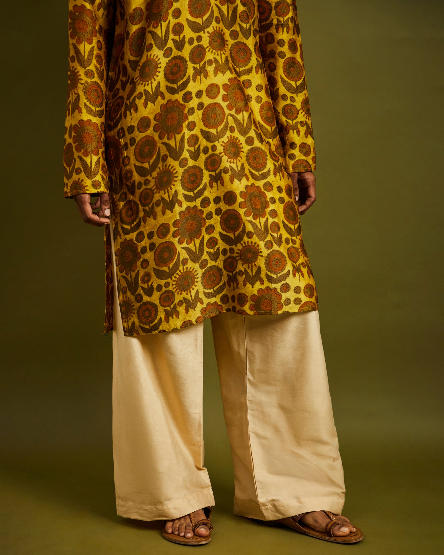 Beige Wide Leg Pants with Drawstrings