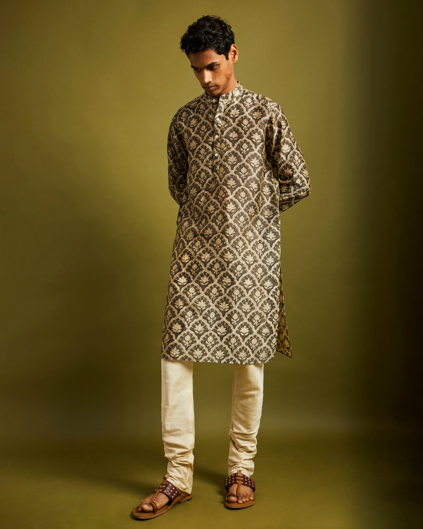 Cream Churidaar Pants with Drawstrings