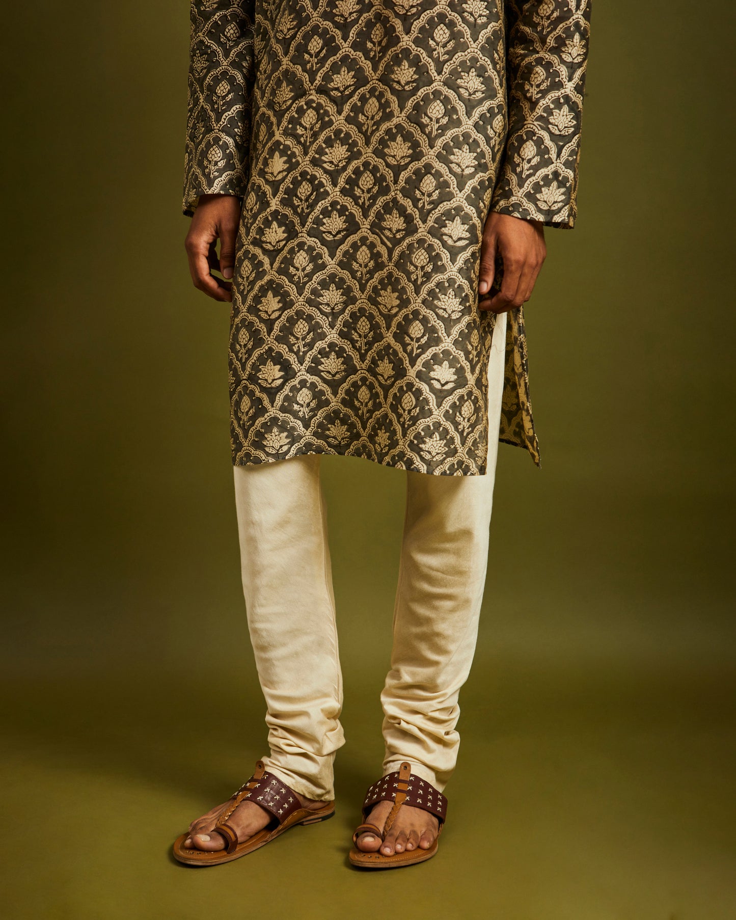 Cream Churidaar Pants with Drawstrings