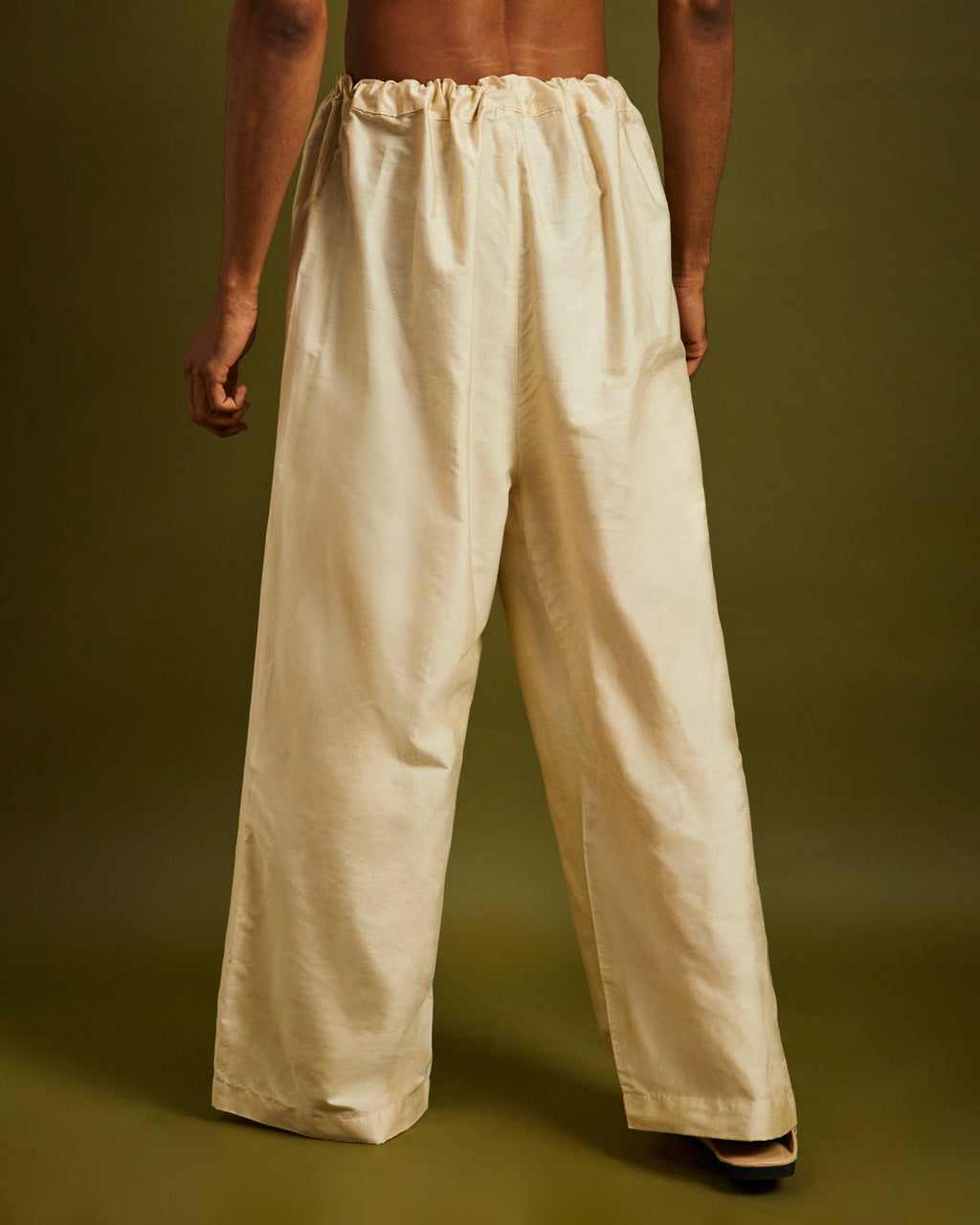 Cream Wide Leg Pants with Drawstrings