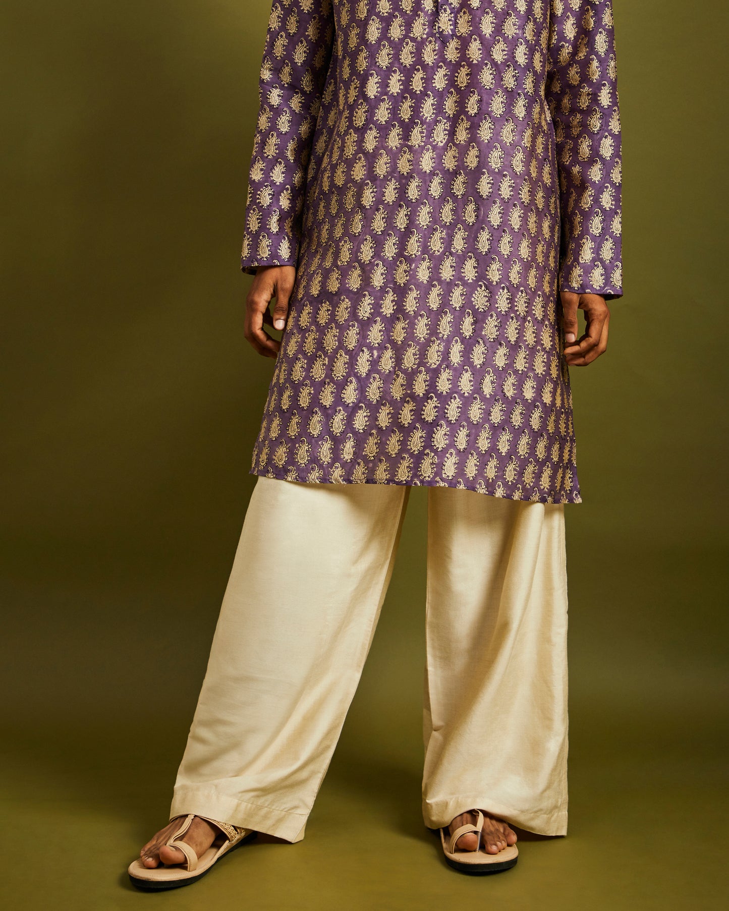 Cream Wide Leg Pants with Drawstrings