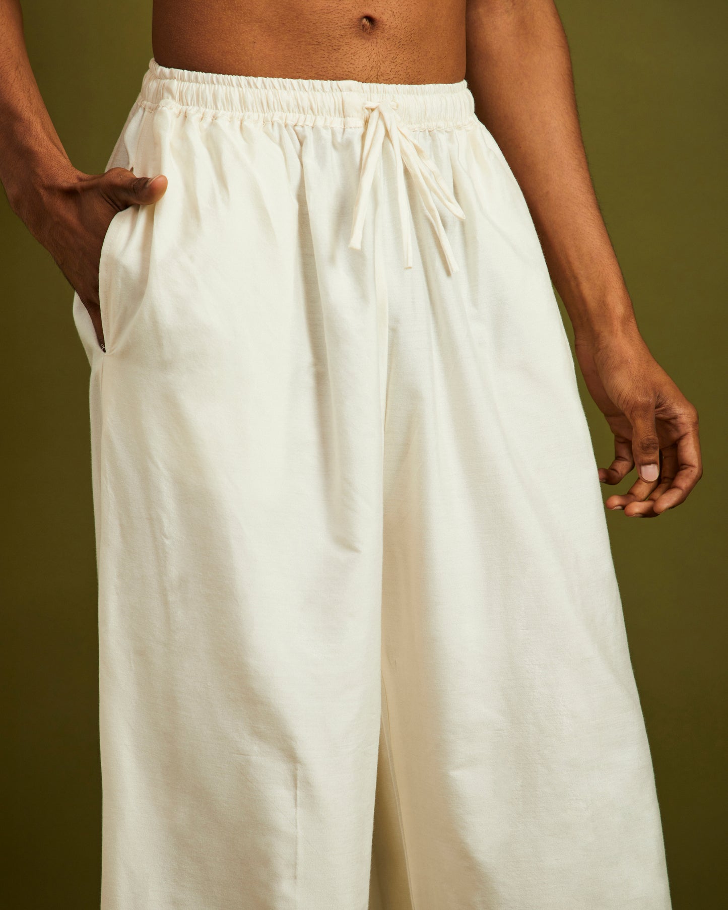 White Wide Leg Pants with Elastic and Drawstrings