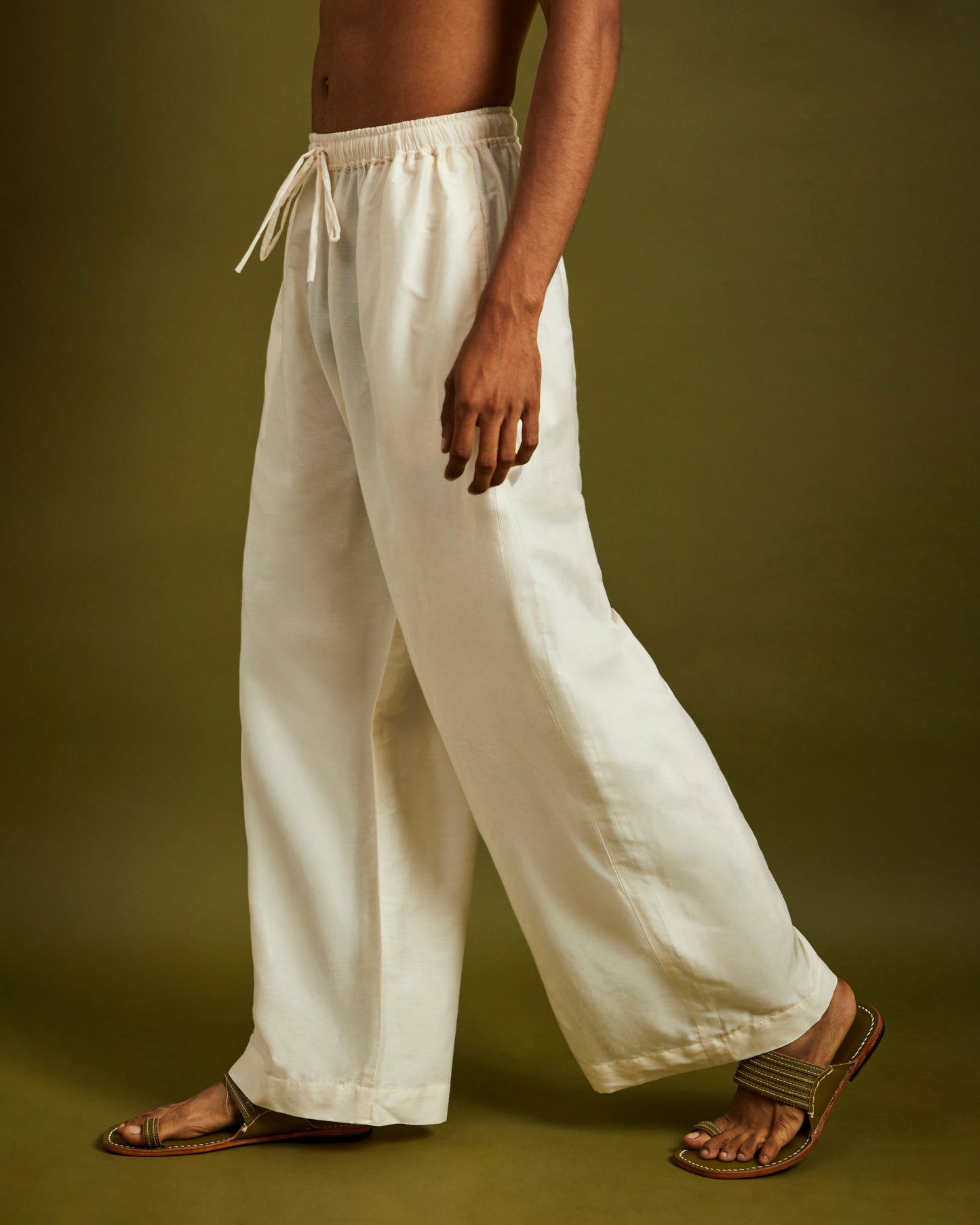 White Wide Leg Pants with Elastic and Drawstrings