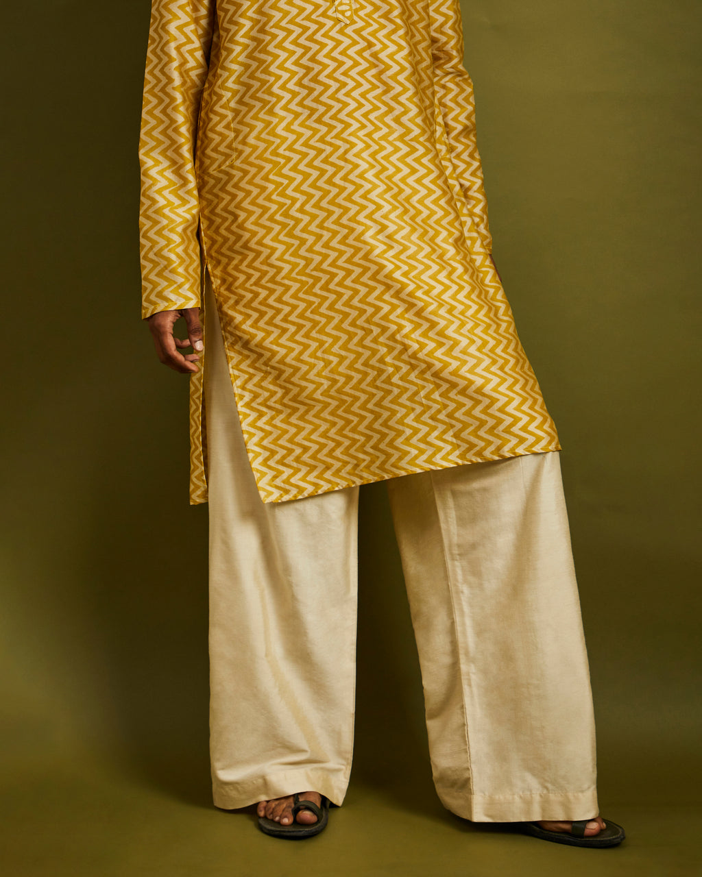 Cream Wide Leg Pants with Elastic and Drawstrings