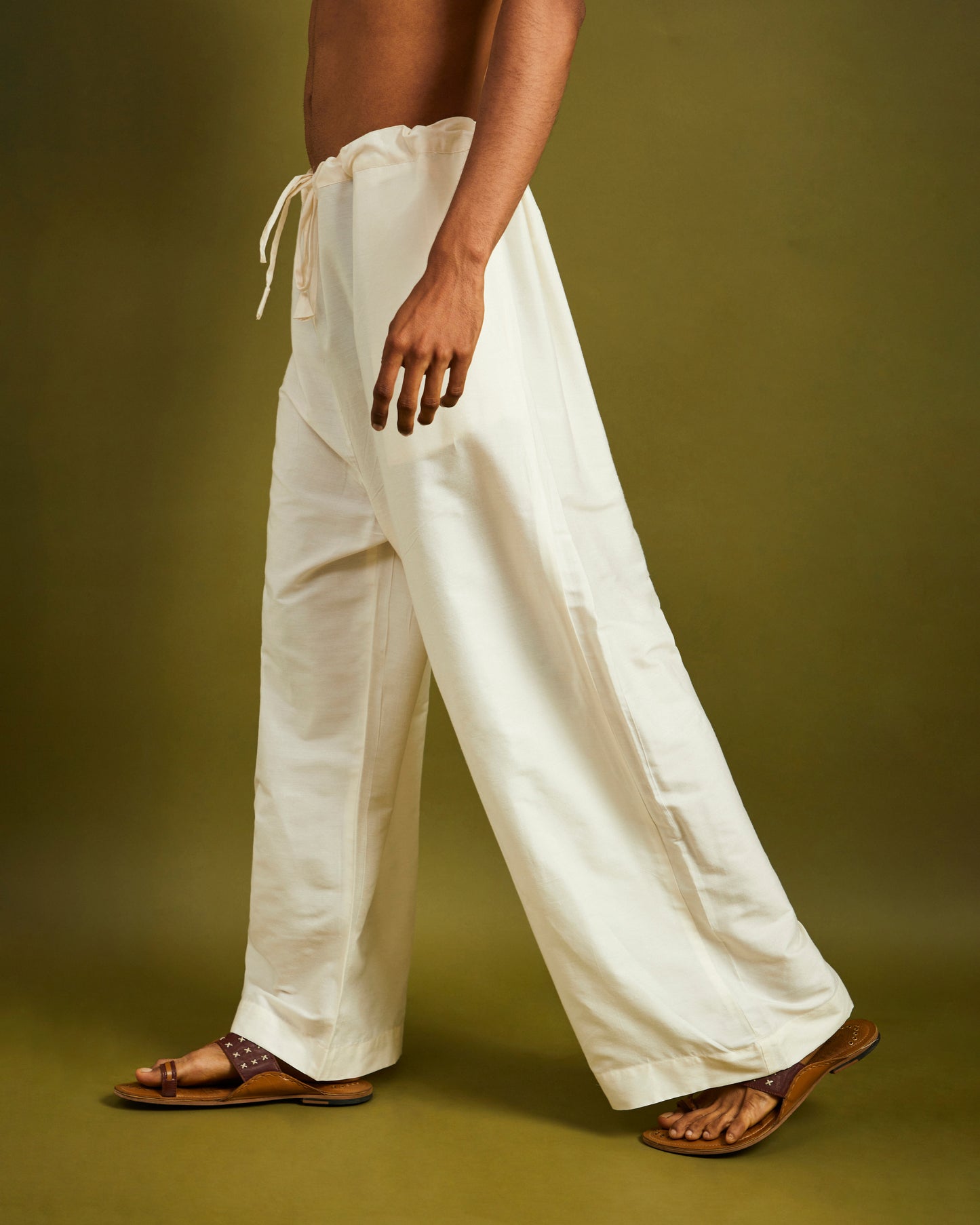 White Wide Leg Pants with Drawstrings