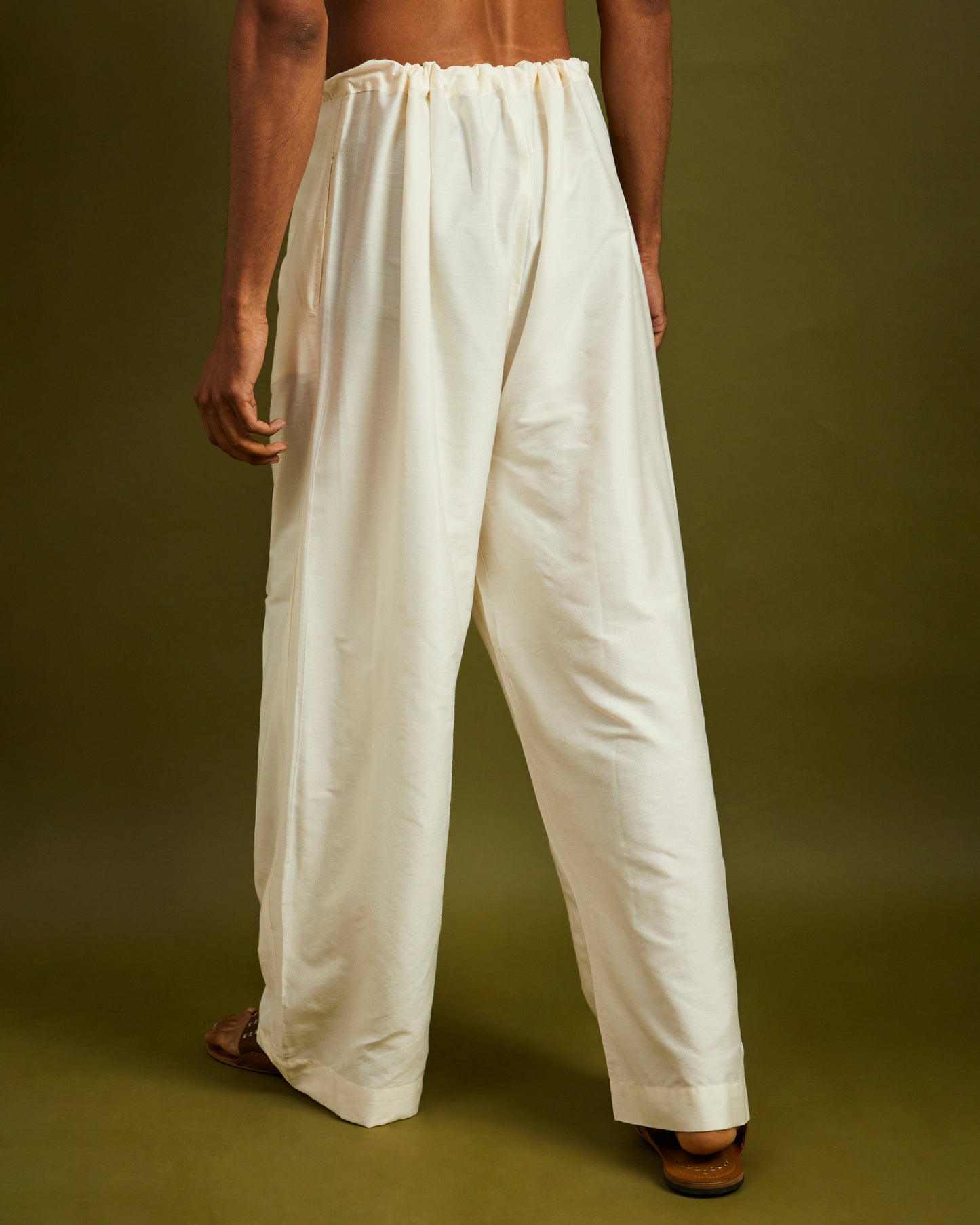 White Wide Leg Pants with Drawstrings