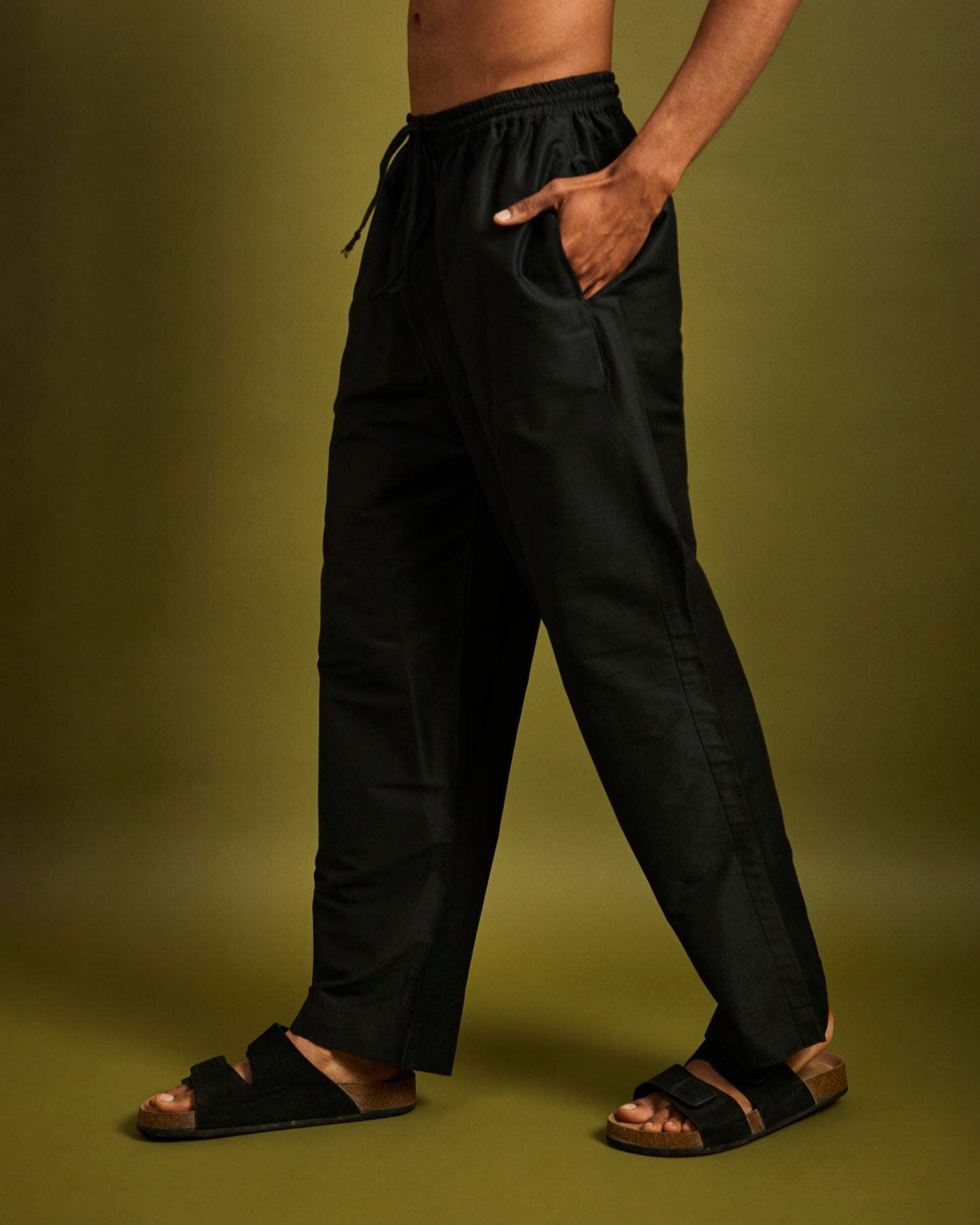 Black Straight Pants with Elastic and Drawstrings