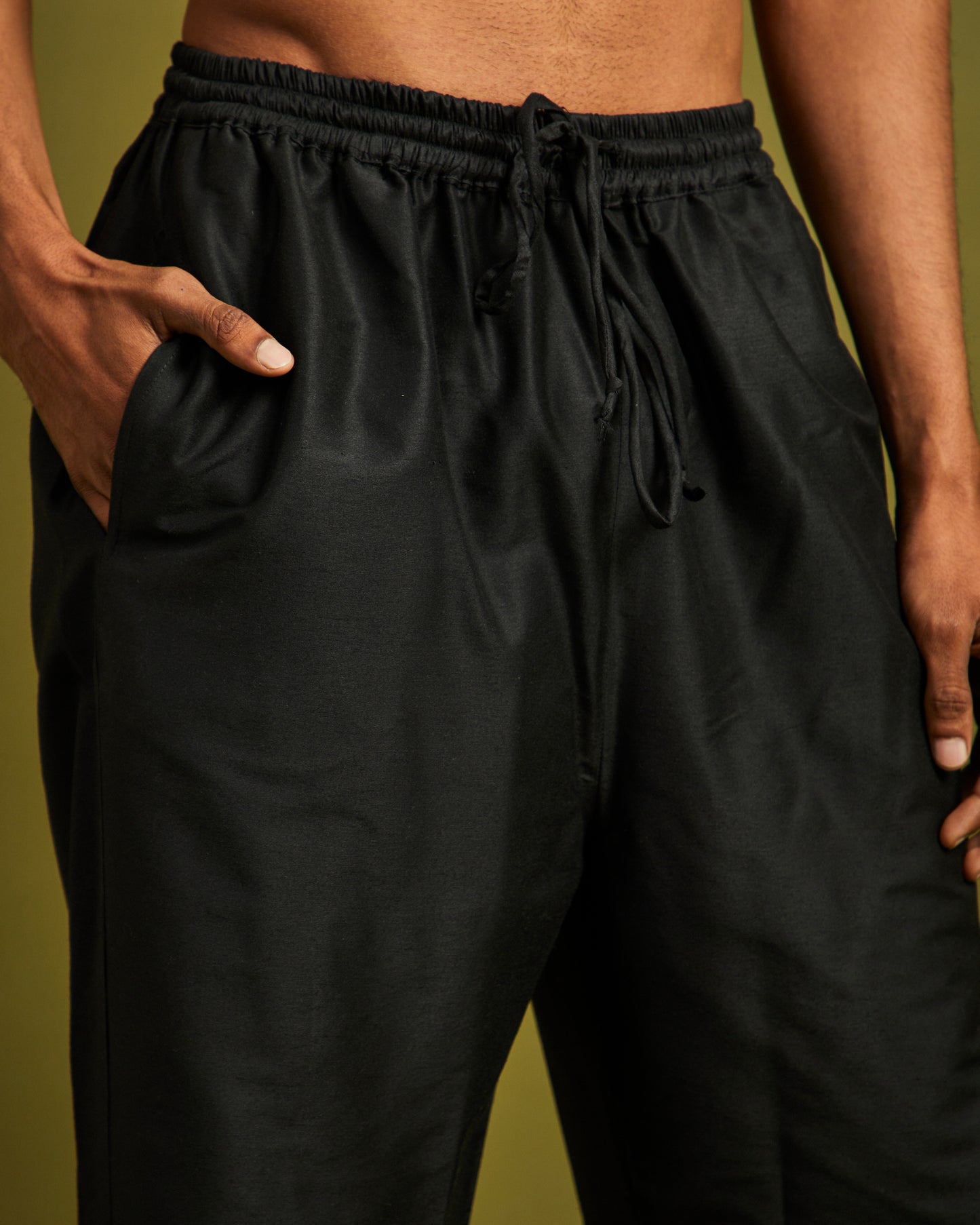 Black Straight Pants with Elastic and Drawstrings