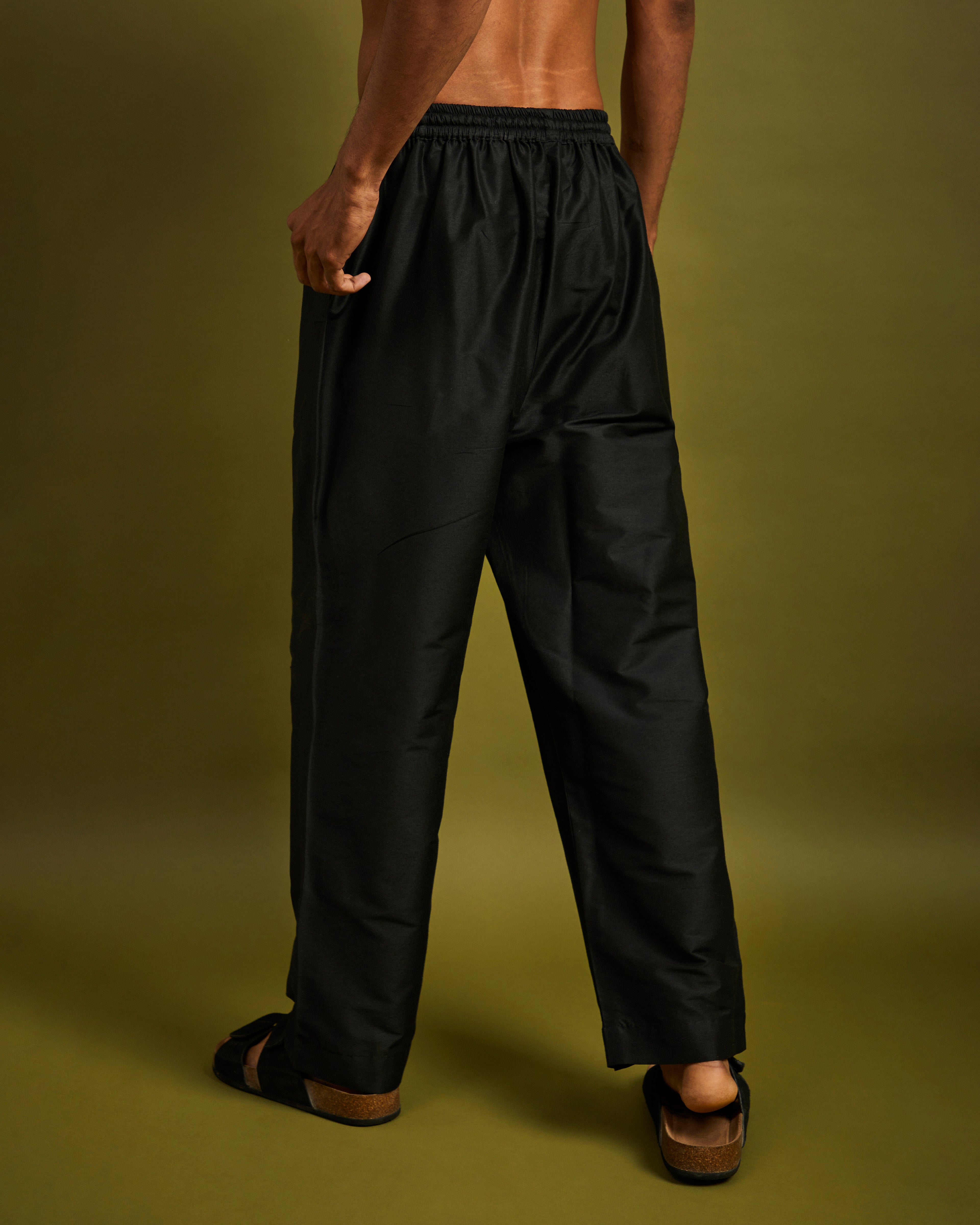 Black Straight Pants with Elastic and Drawstrings