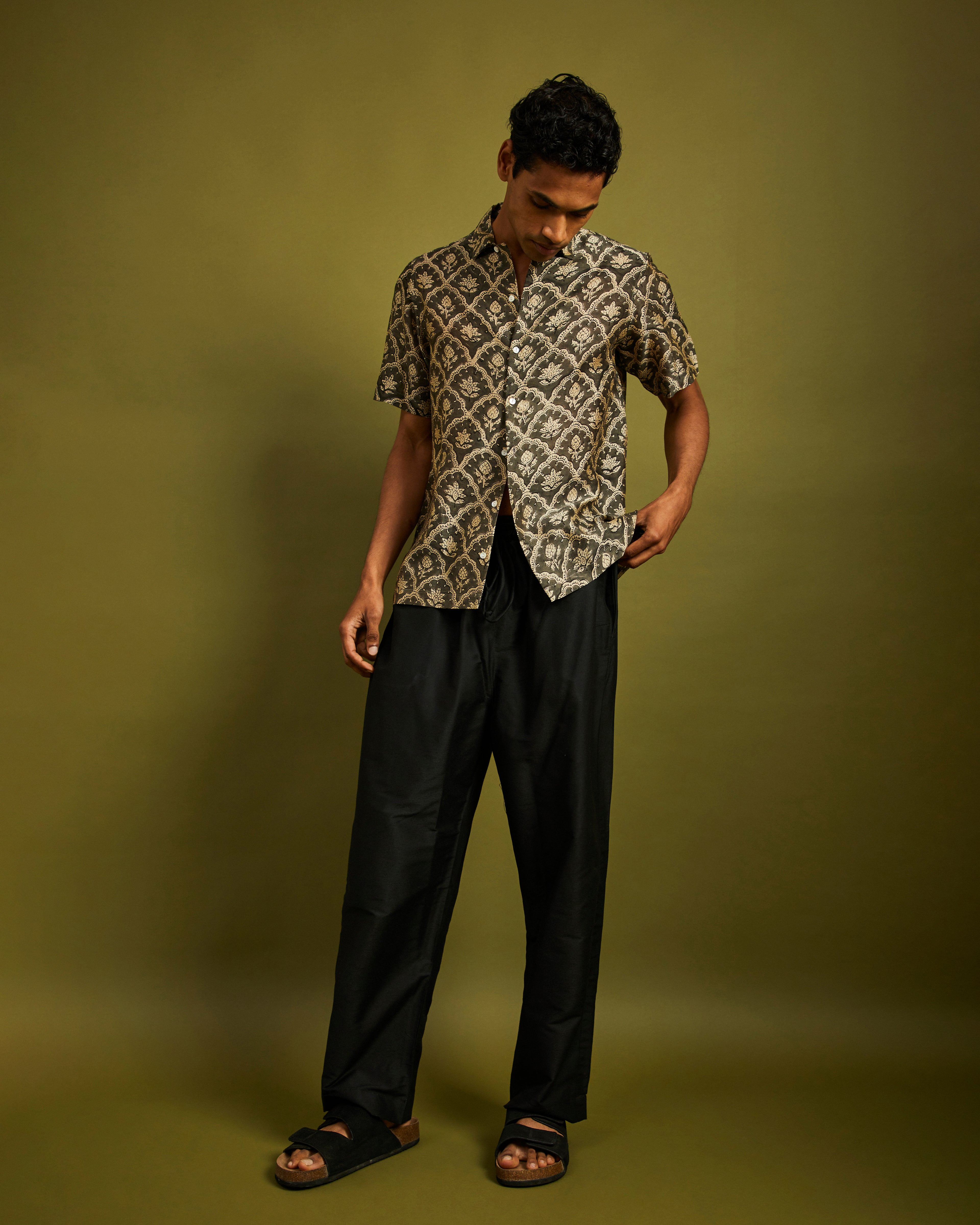 Black Straight Pants with Elastic and Drawstrings