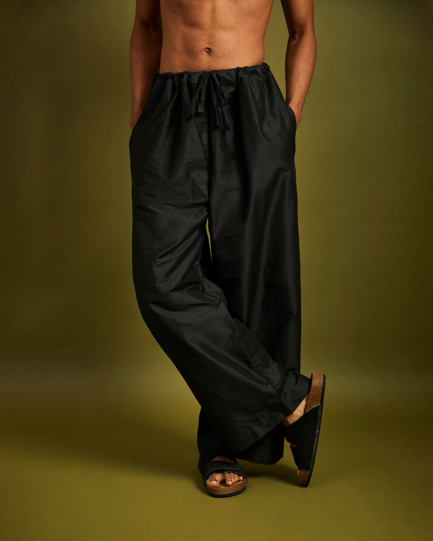 Black Wide Leg Pants with Drawstrings