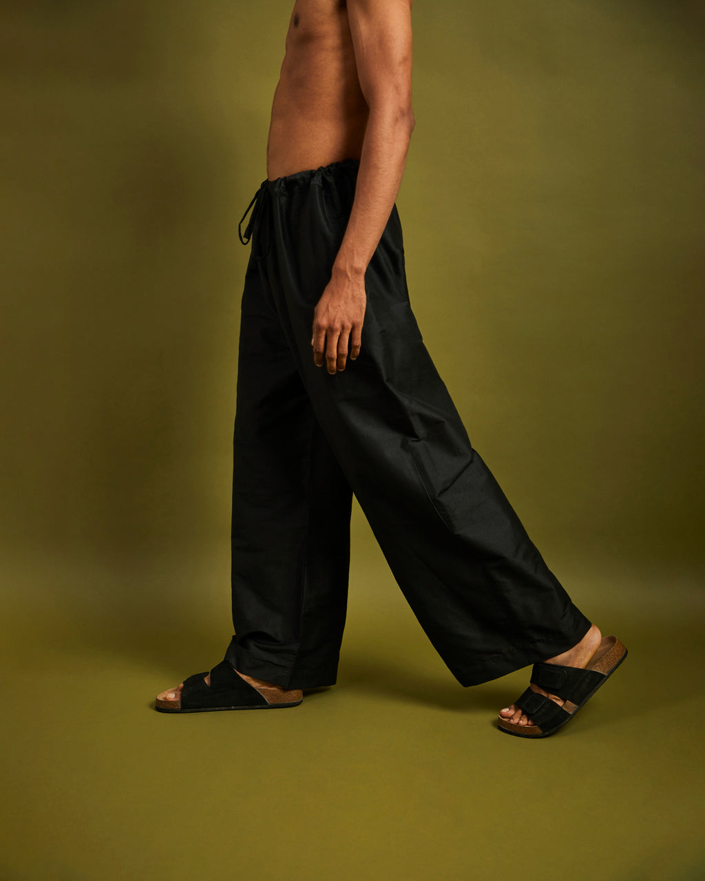 Black Wide Leg Pants with Drawstrings