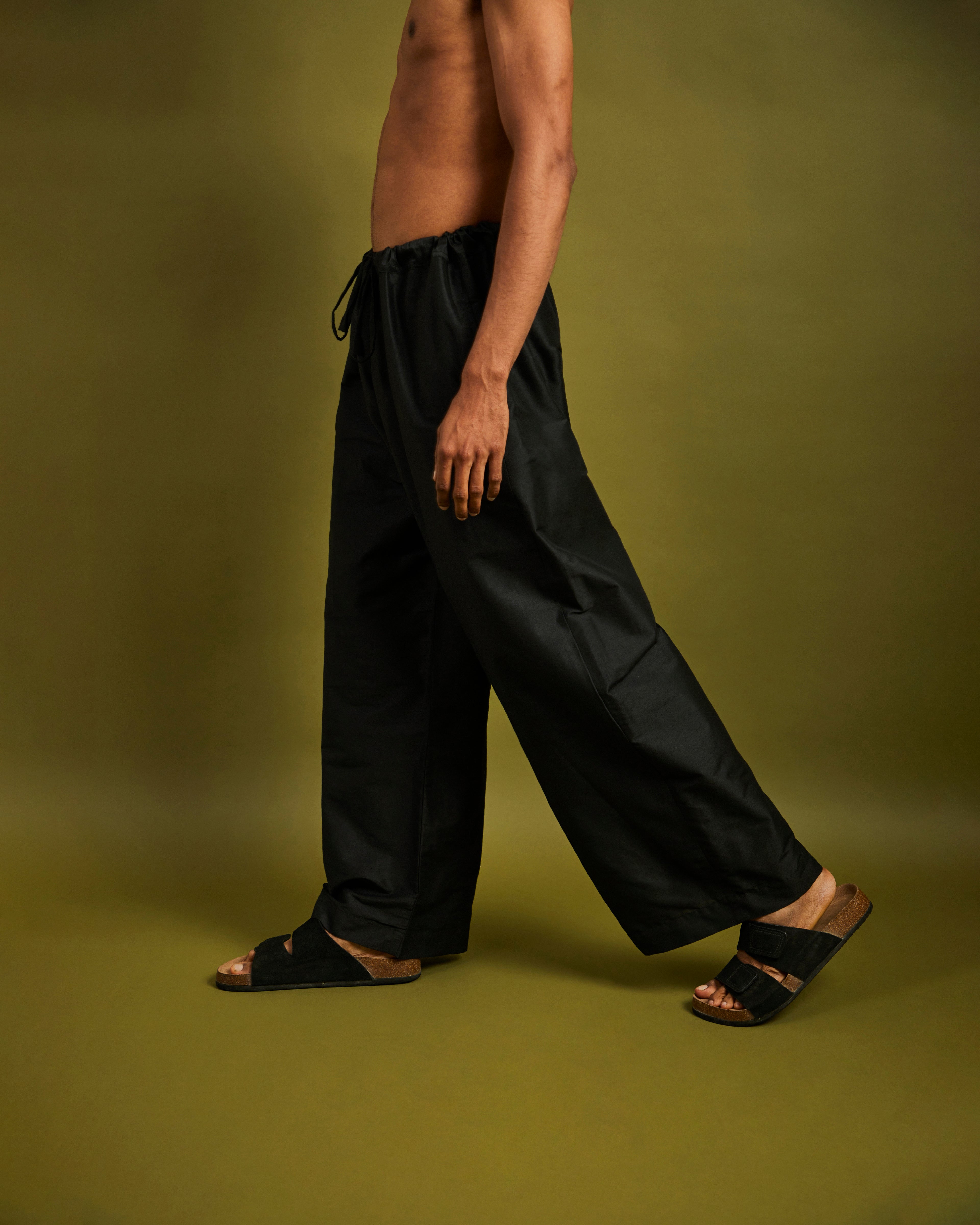 Black Wide Leg Pants with Drawstrings
