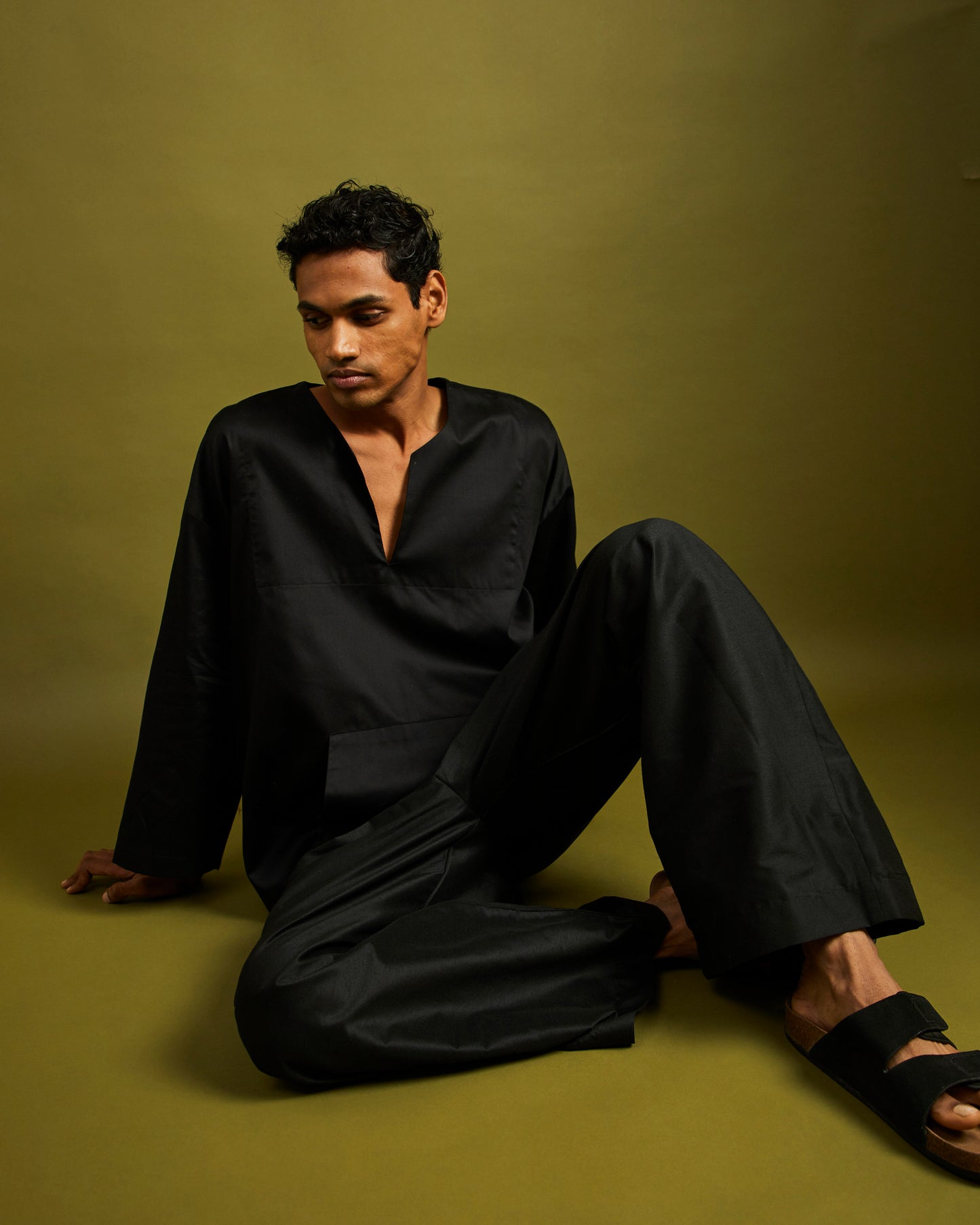 Mens Black Short Kaftan Cotton