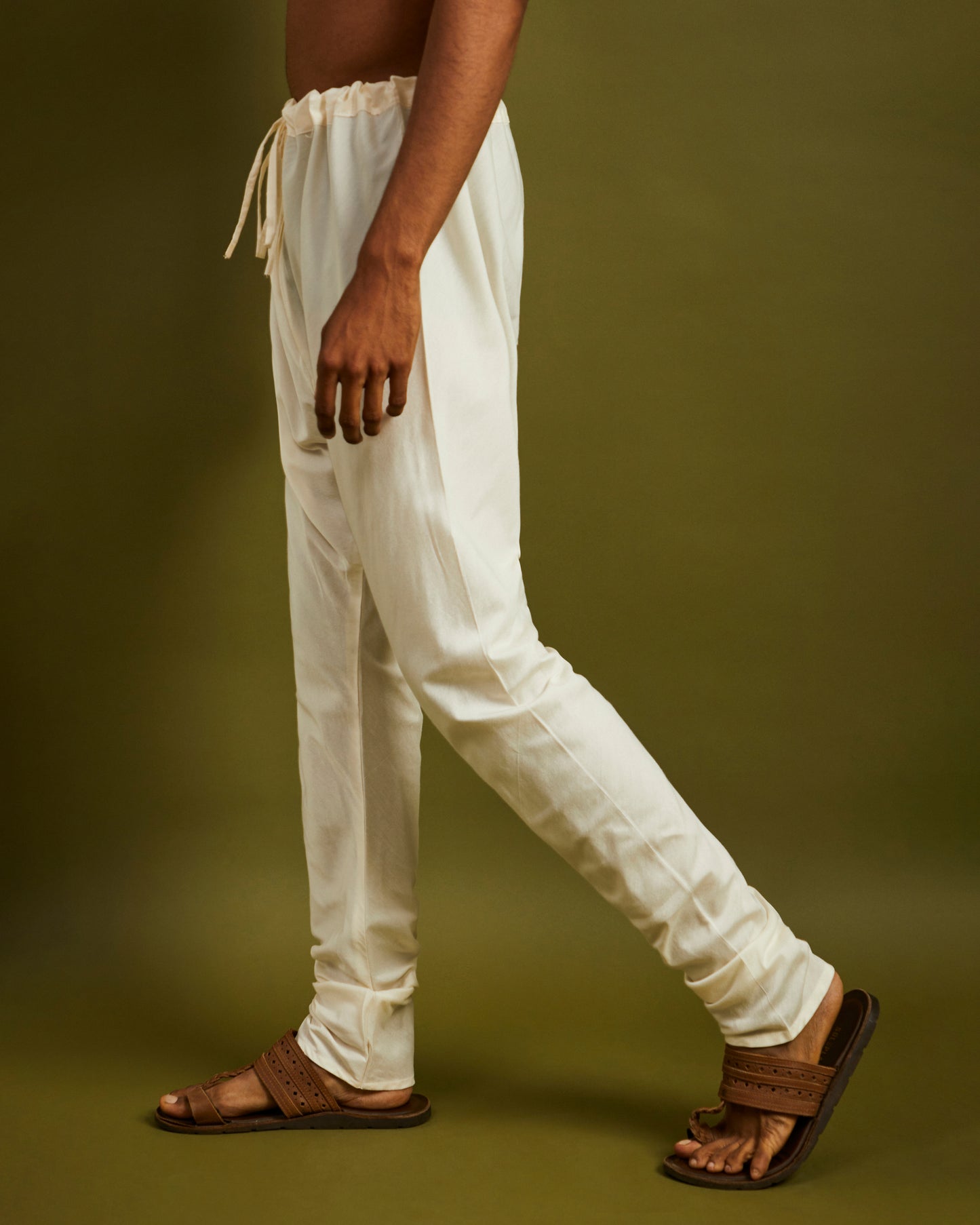 Off-White Churidaar Pants with Drawstrings
